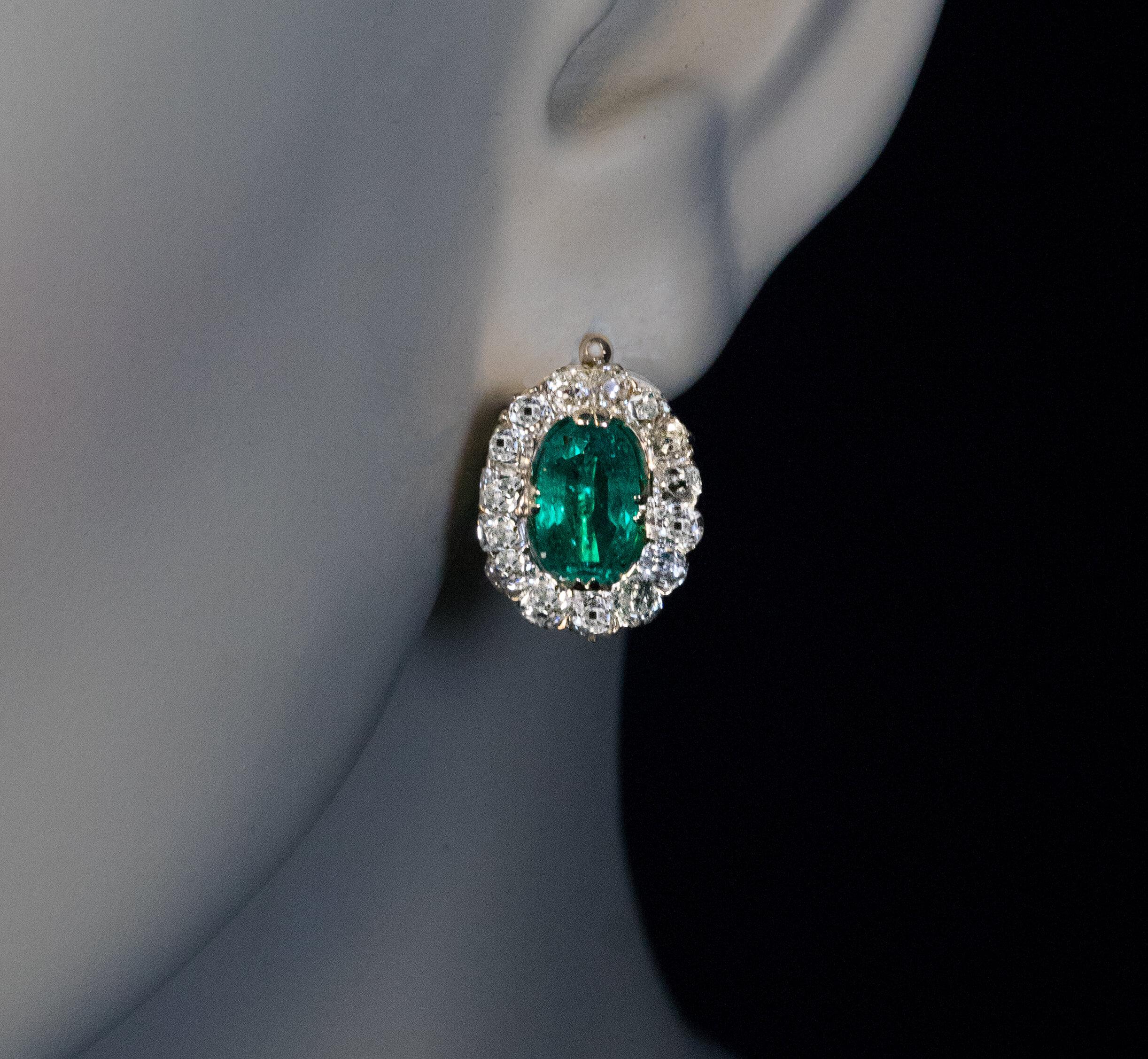 Antique Colombian Emerald Diamond Cluster Earrings 3