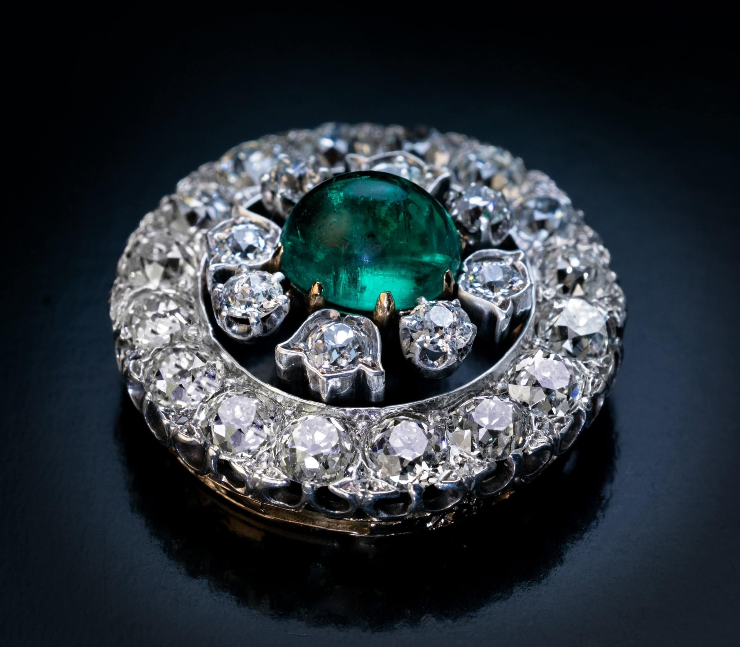 Cabochon Antique Colombian Emerald Diamond Convertible Bracelet  Pendant Russian 1890s  For Sale