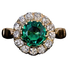 Antique Colombian Emerald Diamond Engagement Ring