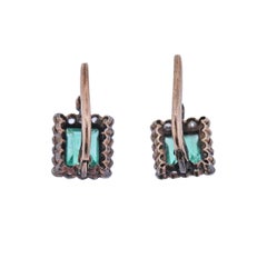 Antique Colombian Emerald Diamond Gold Earrings