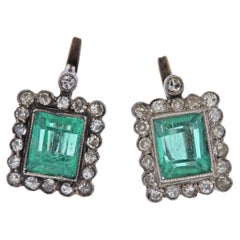 Antique Colombian Emerald Diamond Gold Earrings
