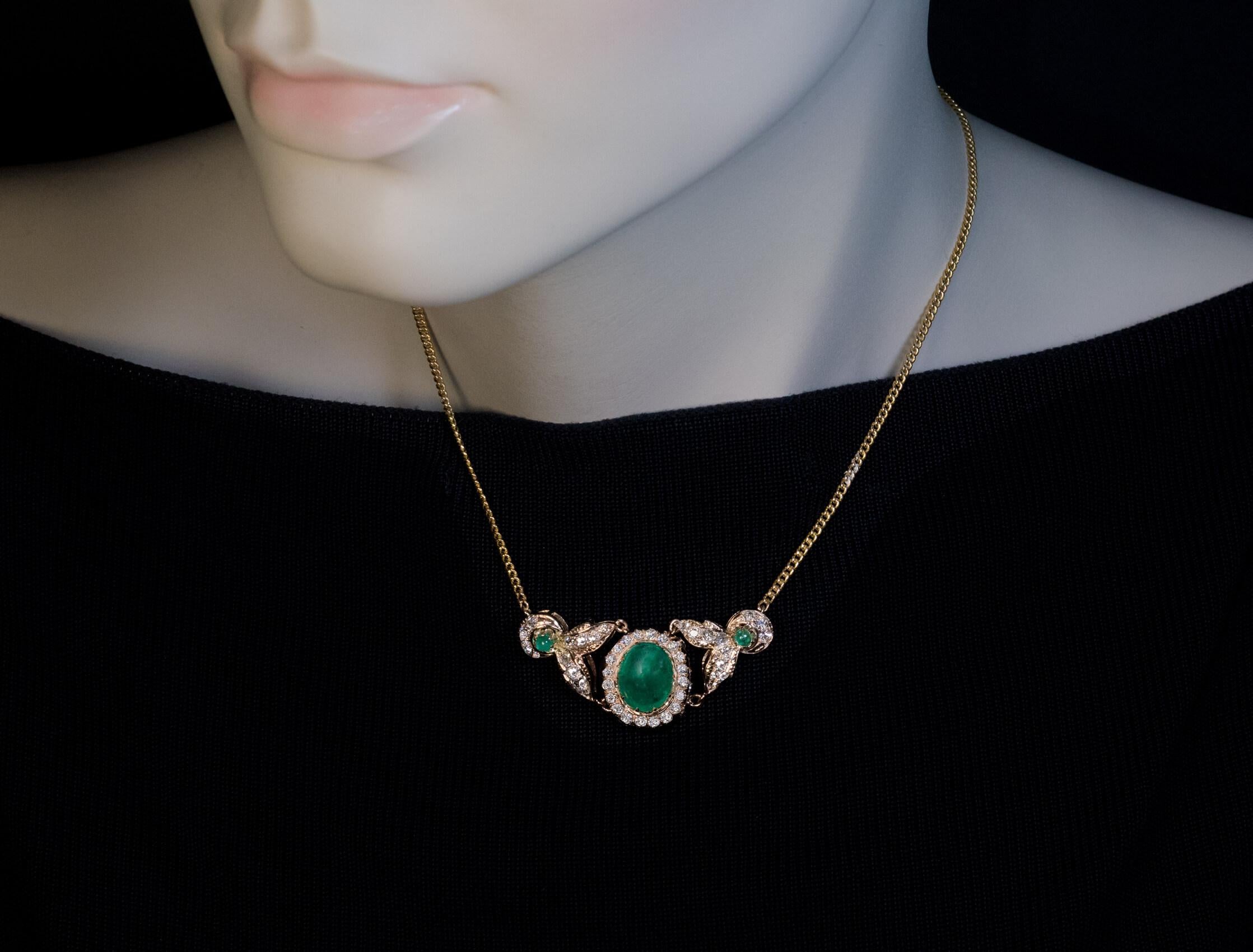 Women's Antique Colombian Emerald Diamond Gold Necklace