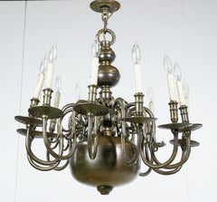 Antique Colonial 12 Arm Bronze Chandelier