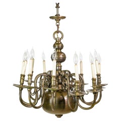 Antique Colonial 12 Arm Bronze Chandelier