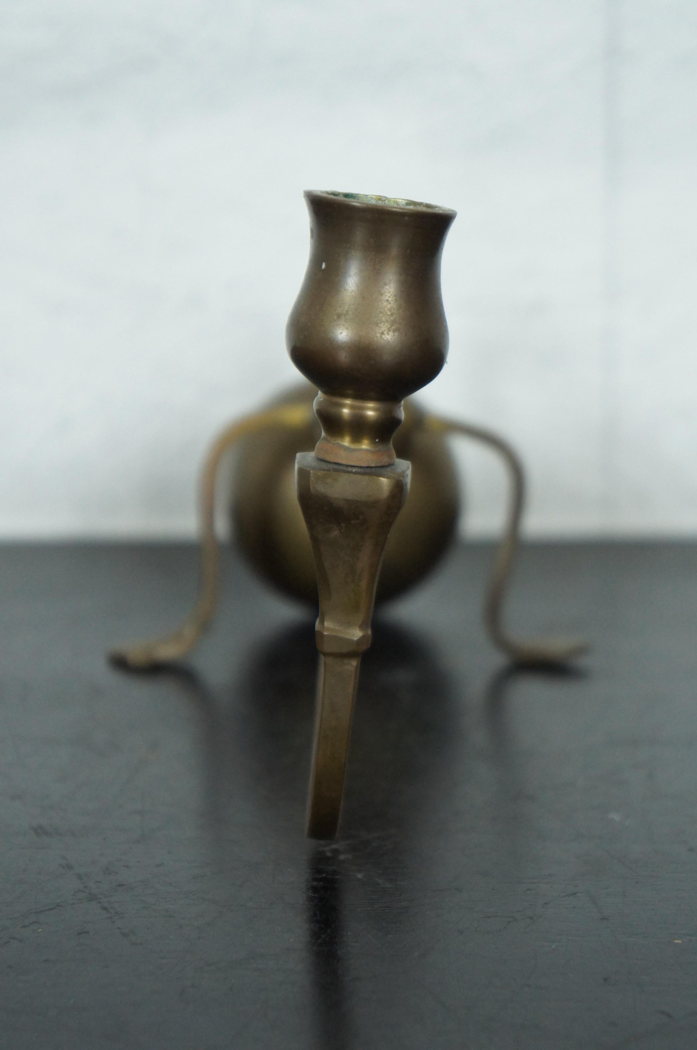 American Colonial Antique Colonial Brass Cantilevered Piano Mantel Cannonball Candlestick Spain For Sale