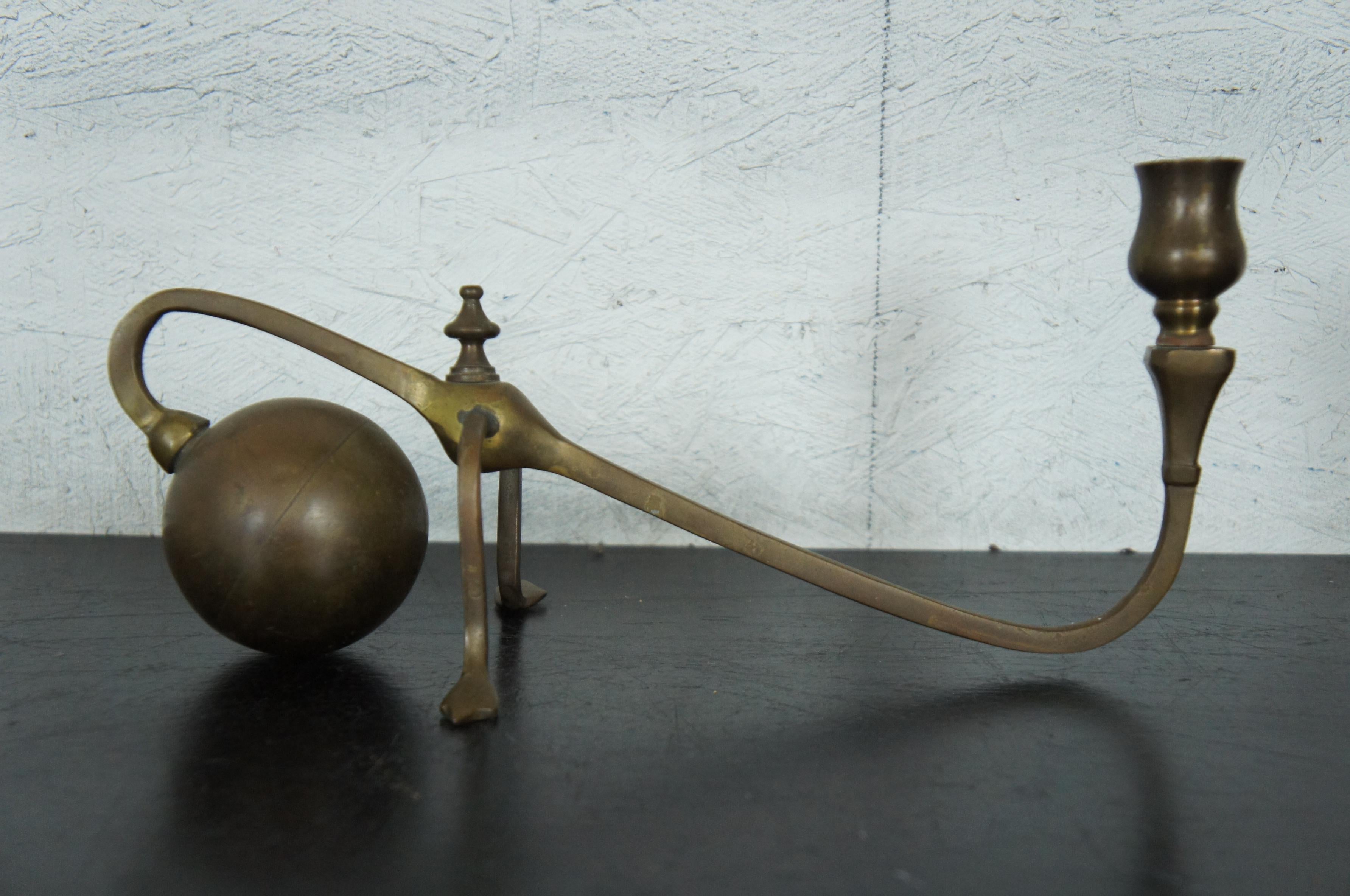 19th Century Antique Colonial Brass Cantilevered Piano Mantel Cannonball Candlestick Spain For Sale