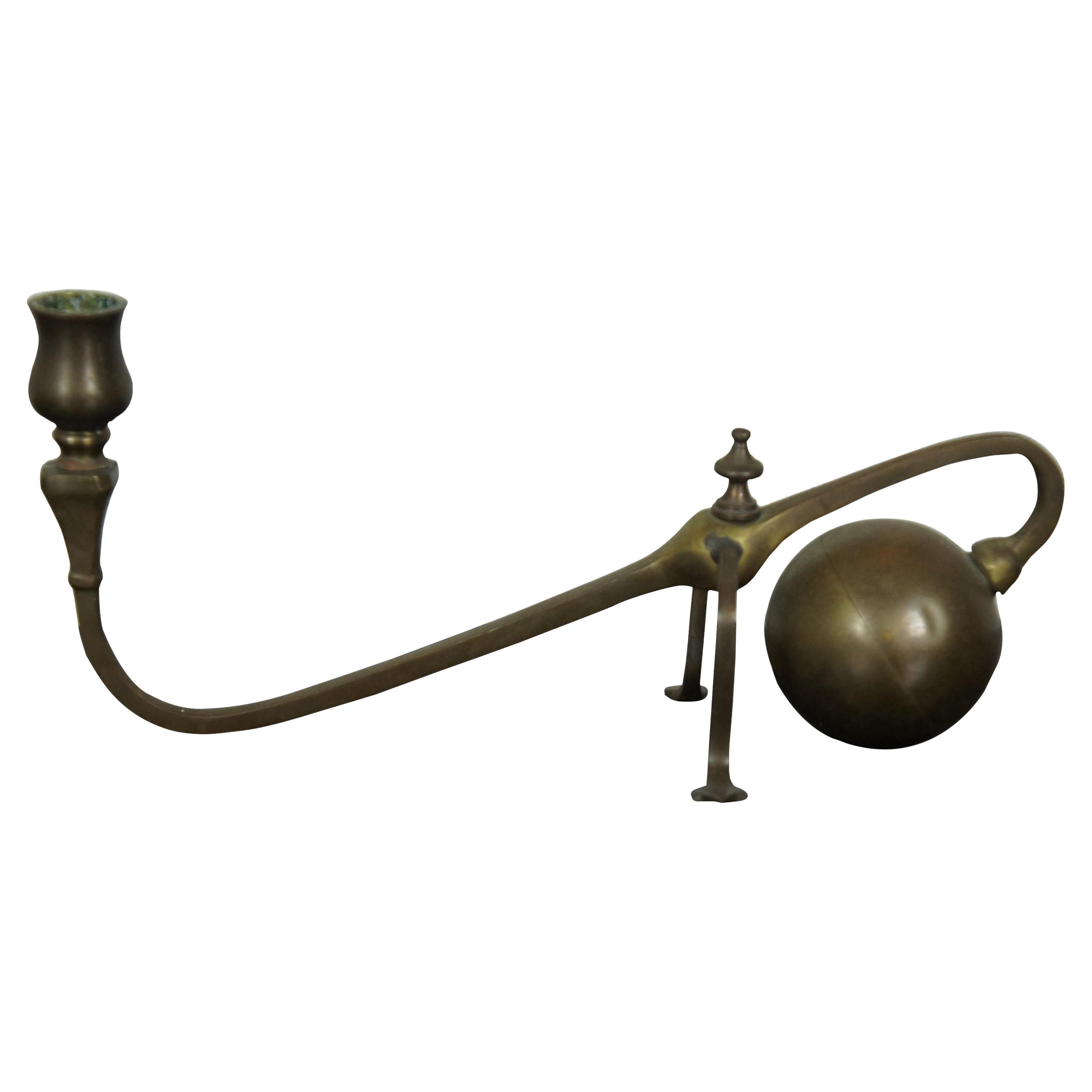 Antique Colonial Brass Cantilevered Piano Mantel Cannonball Candlestick Spain For Sale