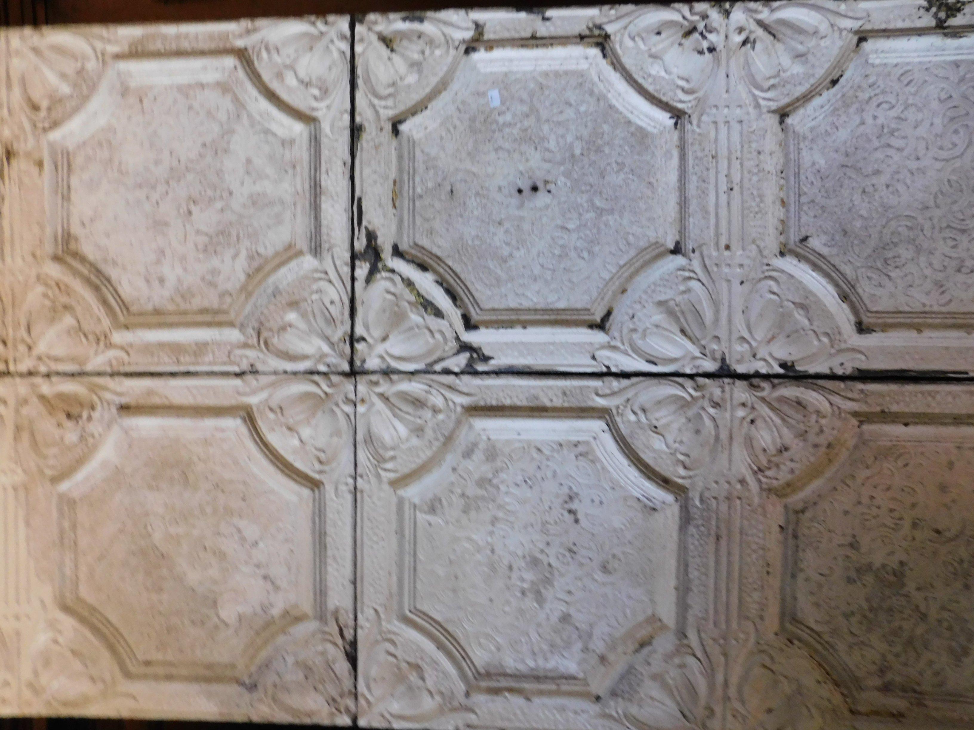 Italian Antique Colonial Ceiling in Embossed Sheet Metal, White, 19th Century, Italy For Sale