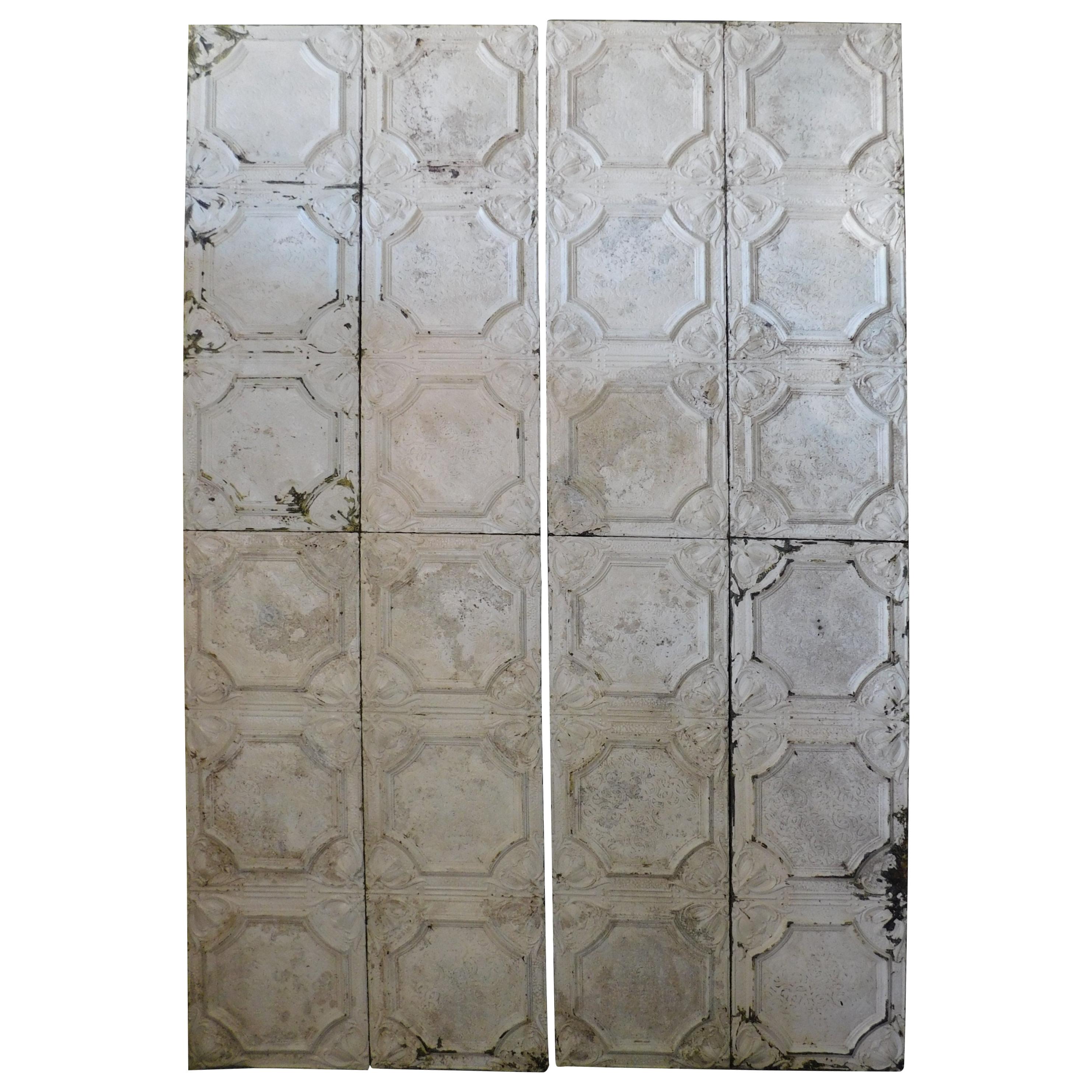 Antique Colonial Ceiling in Embossed Sheet Metal, White, 19th Century, Italy