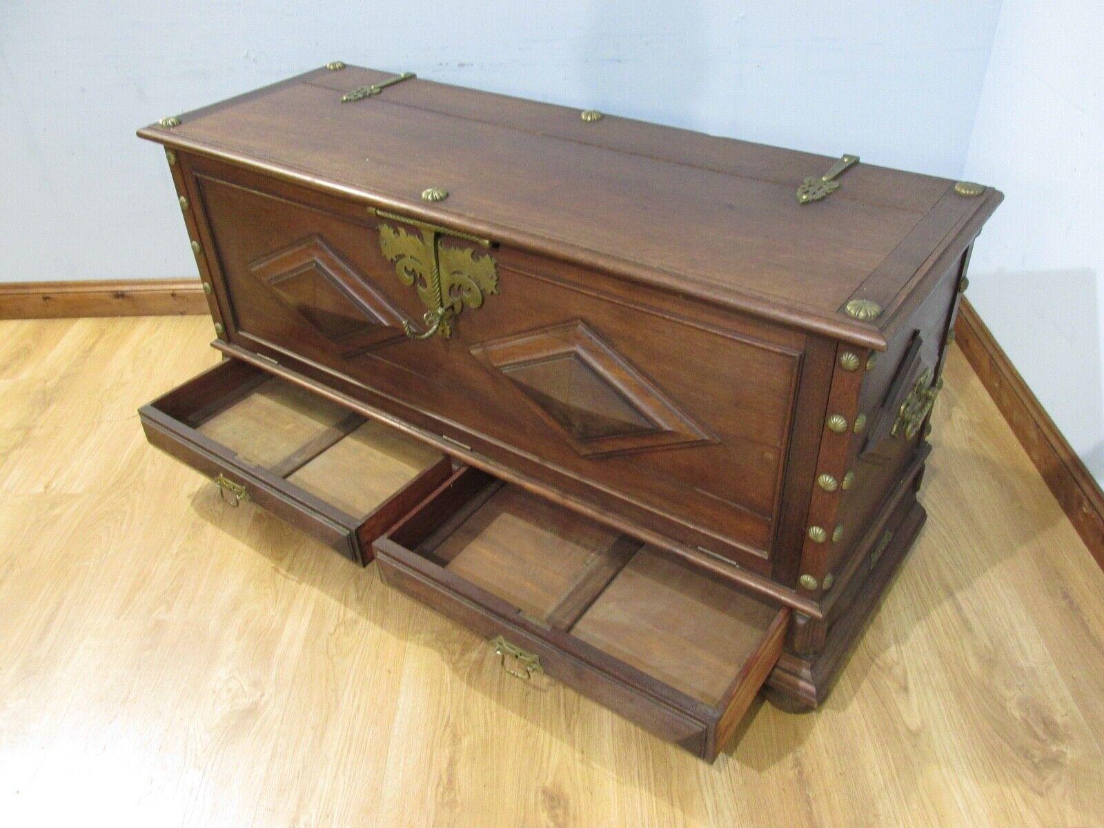 Antique Colonial Coffer Trunk Padauk Cabinet 19th Century For Sale 7