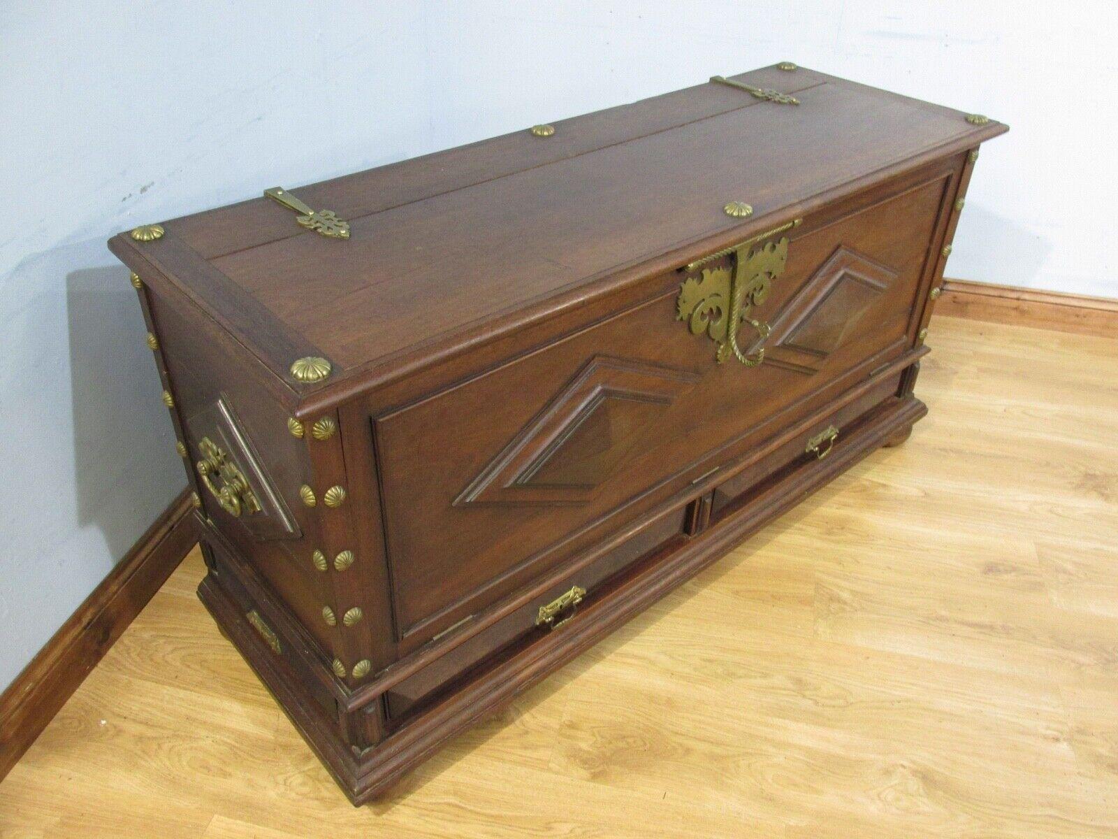 Antique Colonial Coffer Trunk Padauk Cabinet 19th Century For Sale 1