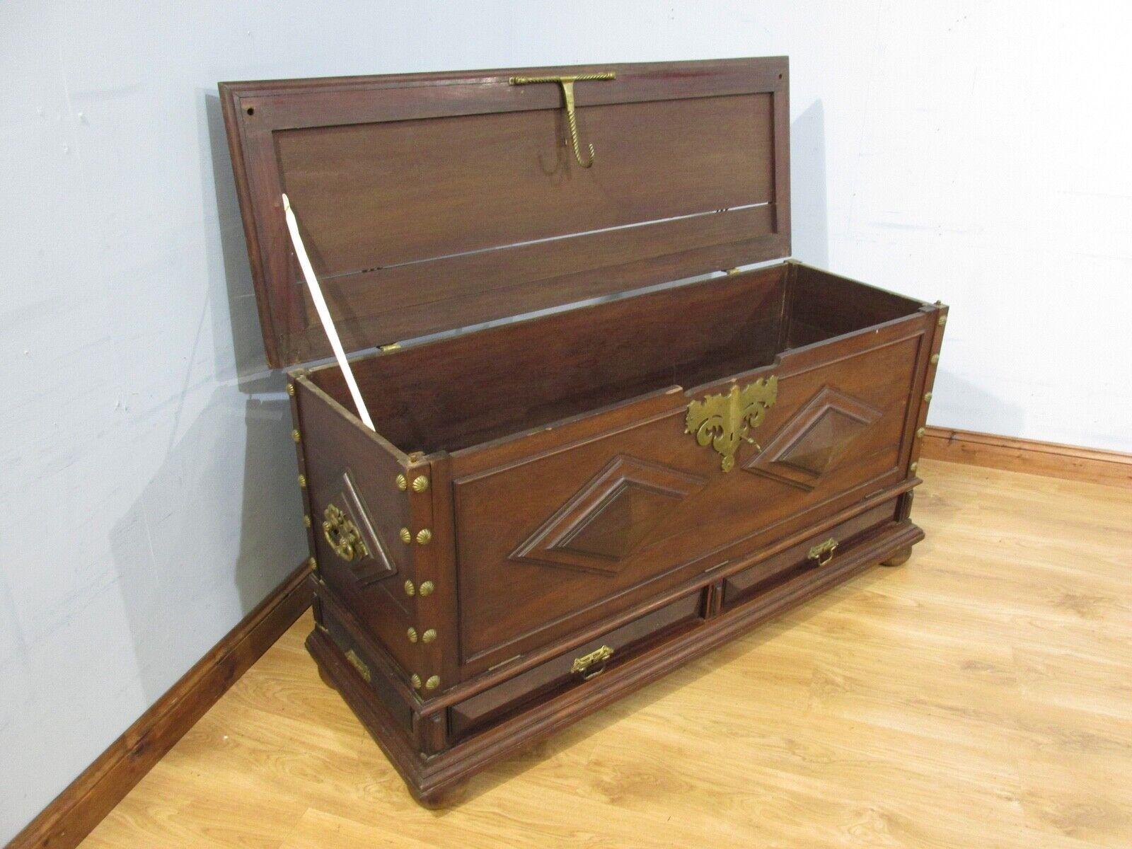 Antique Colonial Coffer Trunk Padauk Cabinet 19th Century For Sale 4