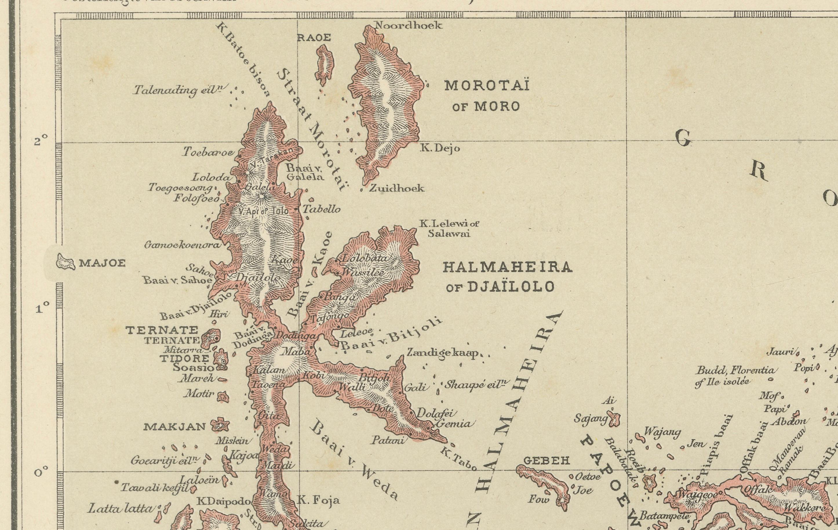 Antiguo mapa holandés de las Molucas y Nueva Guinea por Dornseiffen 1884 Indonesia

Este decorativo mapa antiguo representa las Islas Molucas (Islas de las Especias) y la parte occidental de Nueva Guinea, centrándose en los territorios controlados