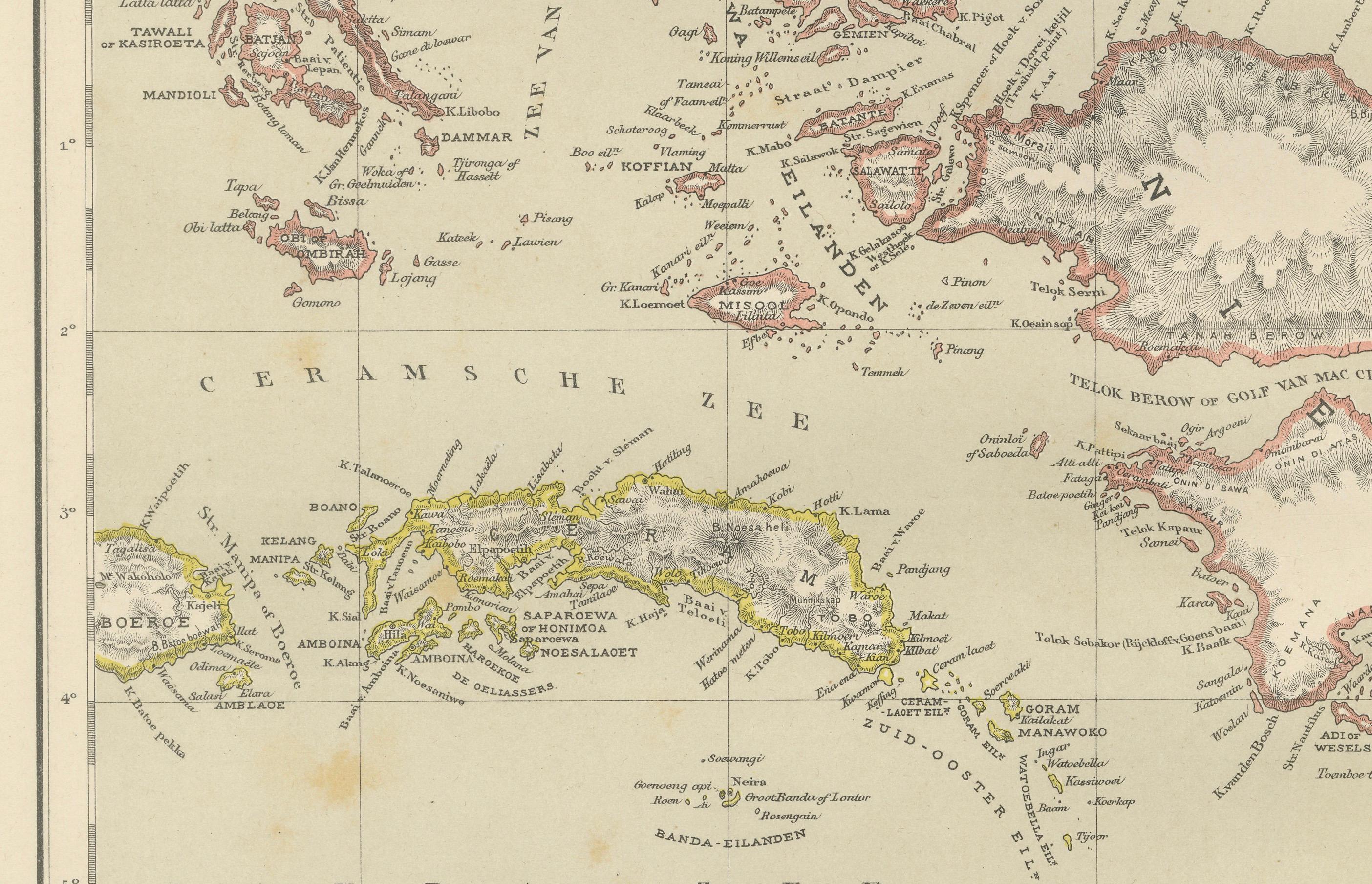 Antiguo Mapa Colonial Holandés de las Molucas y Nueva Guinea por Dornseiffen, 1884 en Bueno estado para la venta en Langweer, NL