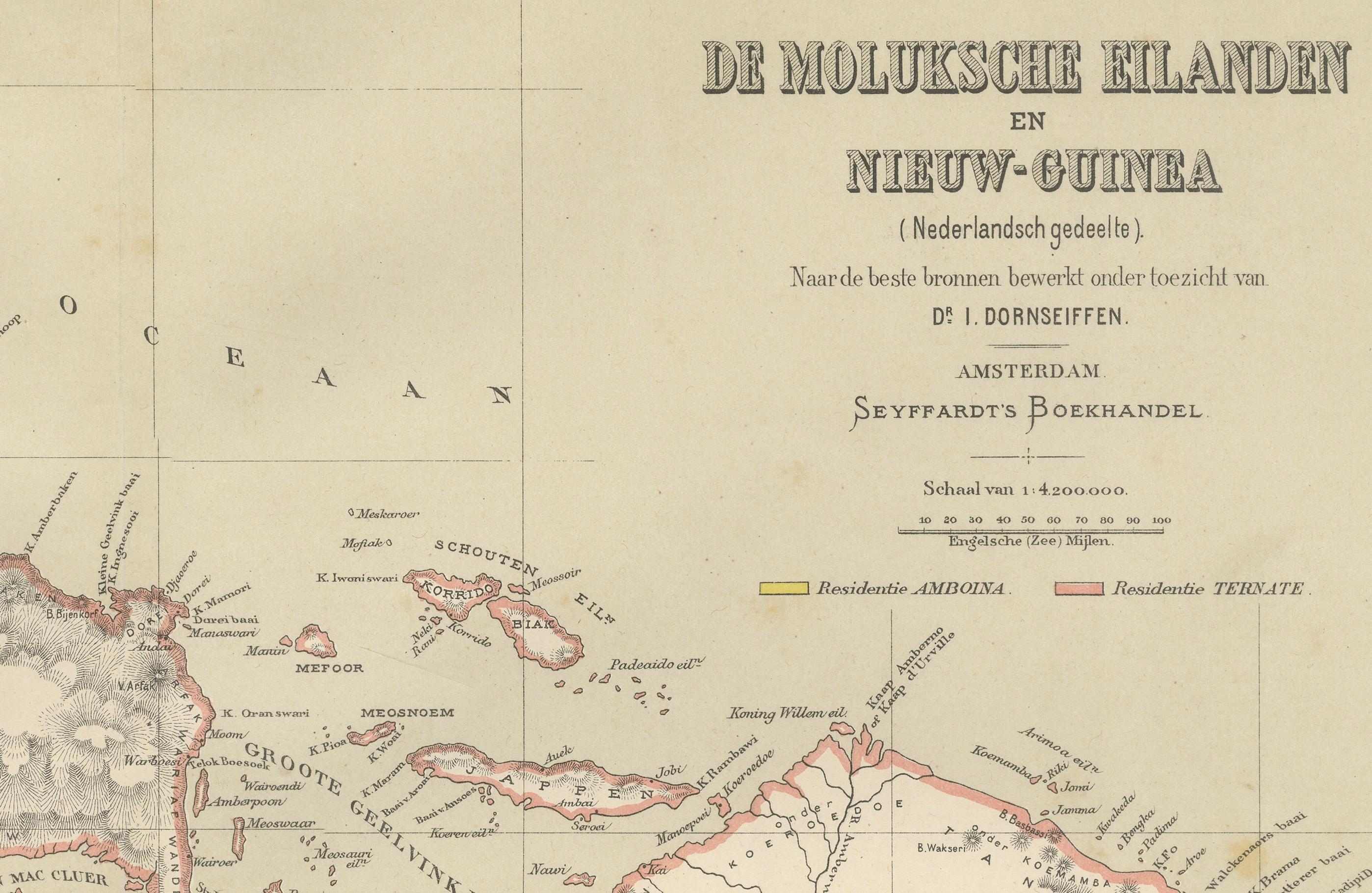 Antiguo Mapa Colonial Holandés de las Molucas y Nueva Guinea por Dornseiffen, 1884 en venta 1