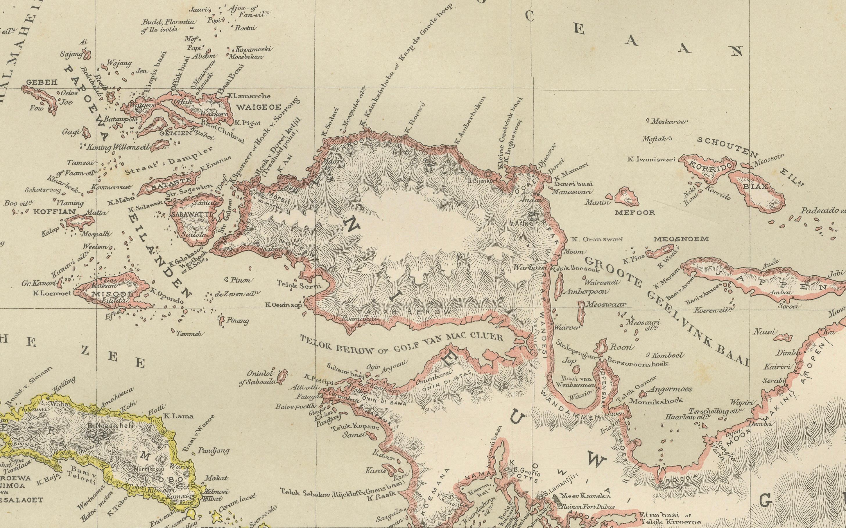 Antiguo Mapa Colonial Holandés de las Molucas y Nueva Guinea por Dornseiffen, 1884 en venta 2