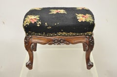 Antique Colonial Furniture Mahogany Needlepoint Footstool Ottoman Stool