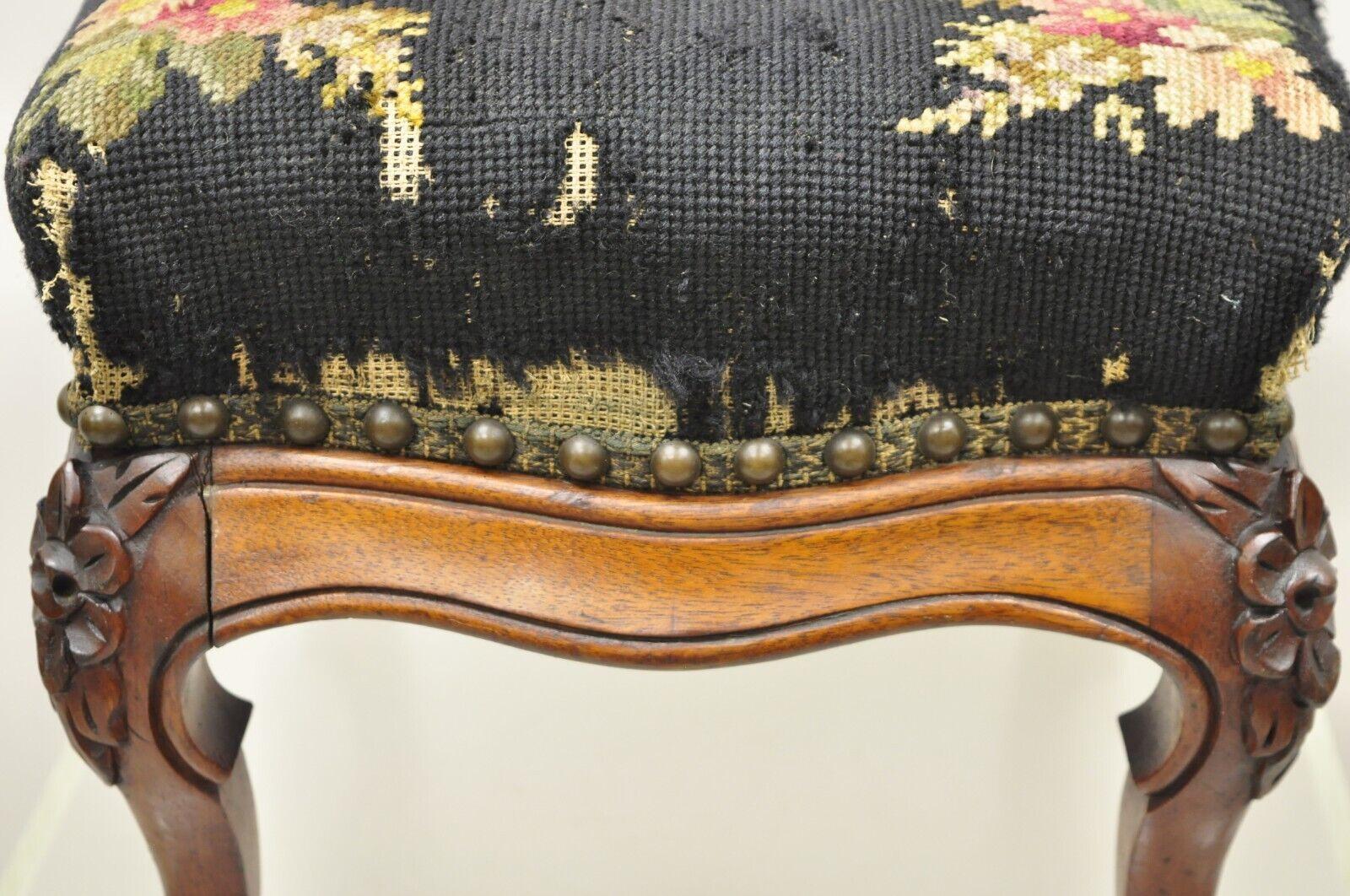 Antique Colonial Furniture Mahogany Needlepoint Footstool Ottoman Stool 1