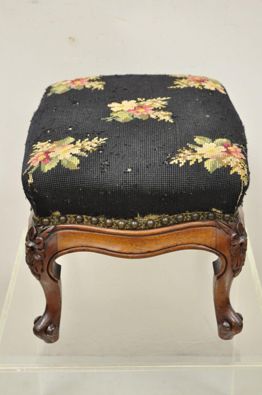 Antique Colonial Furniture Mahogany Needlepoint Footstool Ottoman Stool 3