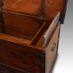 Antique Colonial Hardwood Iron Bound Mule Chest