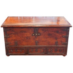 Antique Colonial Hardwood Iron Bound Mule Chest