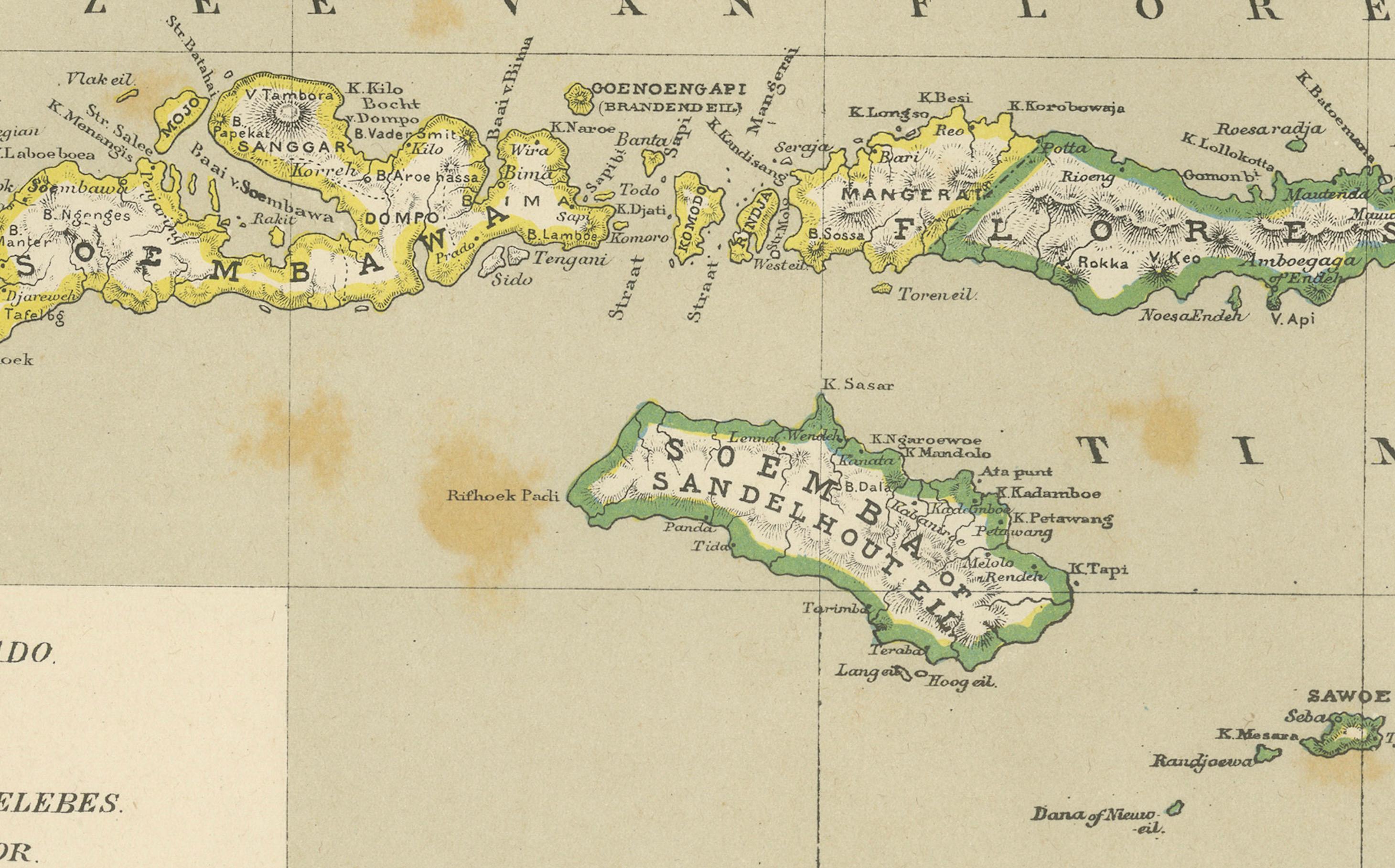 Néerlandais Ancienne carte coloniale des Célèbes, des Célèbes et des petites îles de la Sonde, 1884 en vente