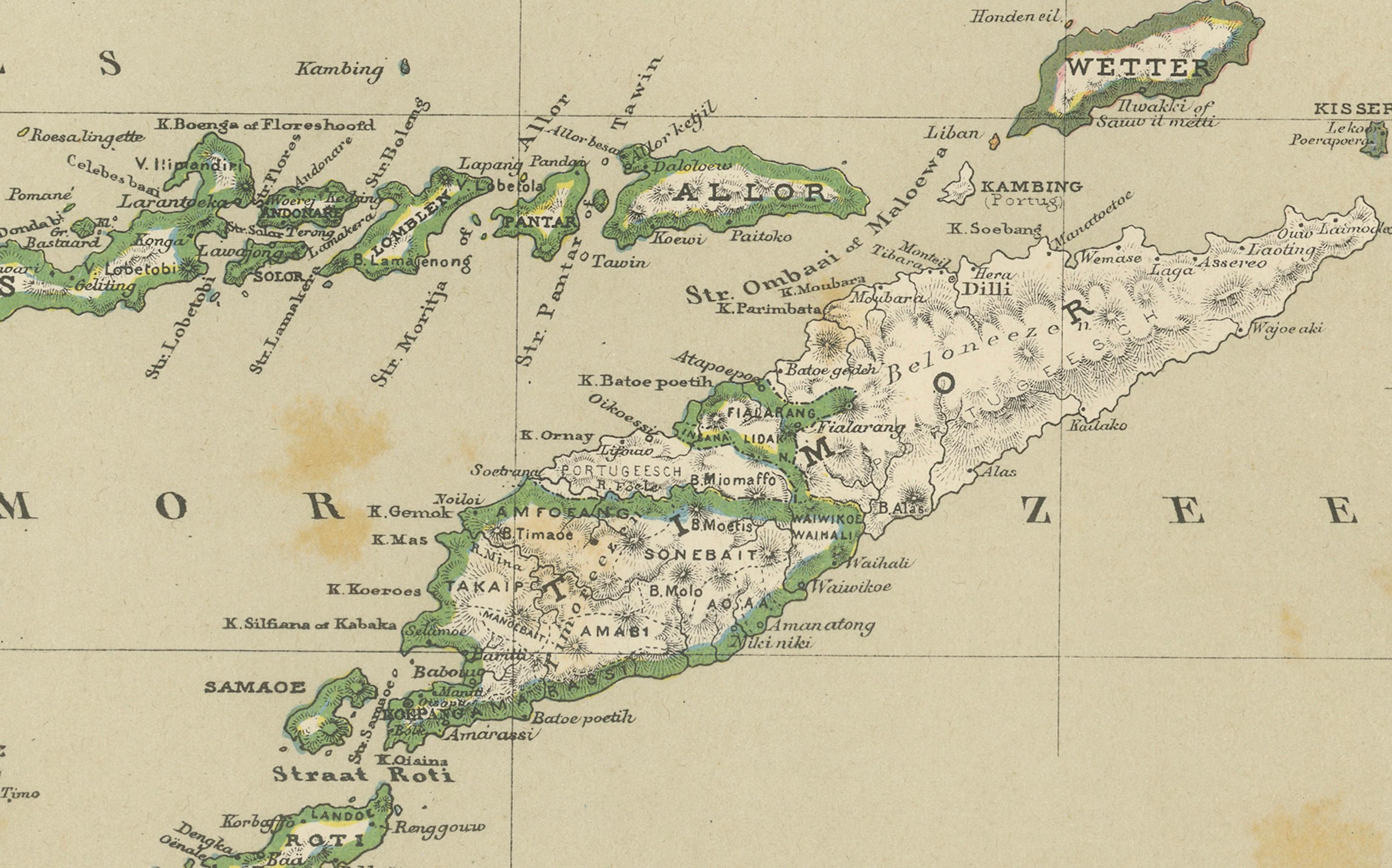 Ancienne carte coloniale des Célèbes, des Célèbes et des petites îles de la Sonde, 1884 Bon état - En vente à Langweer, NL
