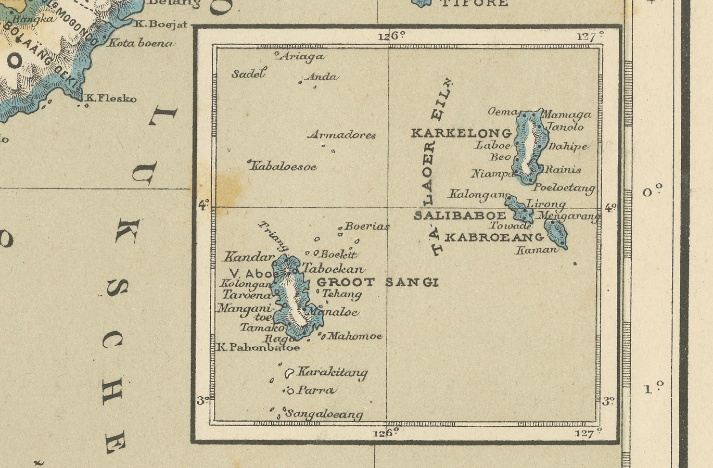 Papier Ancienne carte coloniale des Célèbes, des Célèbes et des petites îles de la Sonde, 1884 en vente