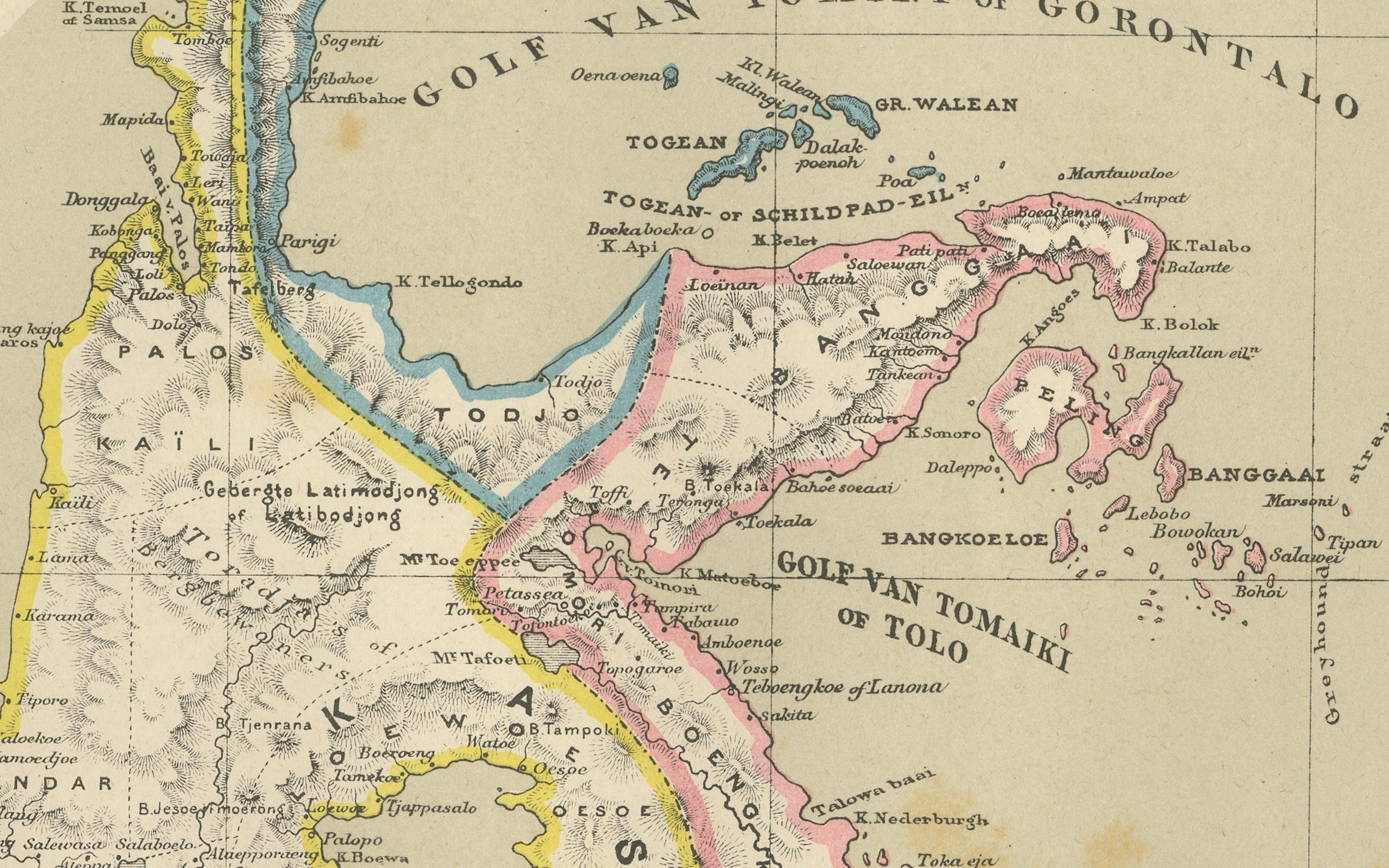 Ancienne carte coloniale des Célèbes, des Célèbes et des petites îles de la Sonde, 1884 en vente 1
