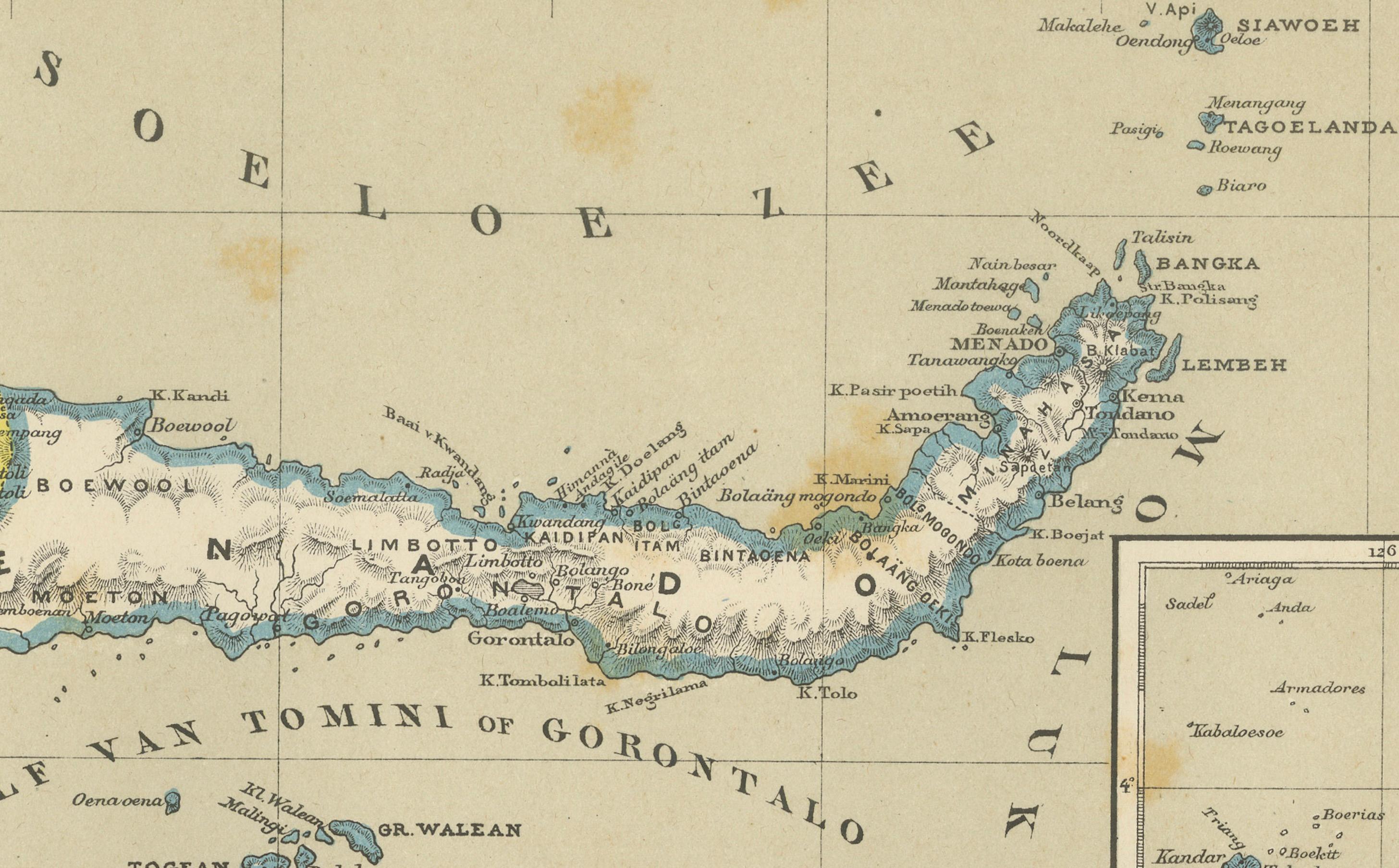 Ancienne carte coloniale des Célèbes, des Célèbes et des petites îles de la Sonde, 1884 en vente 2