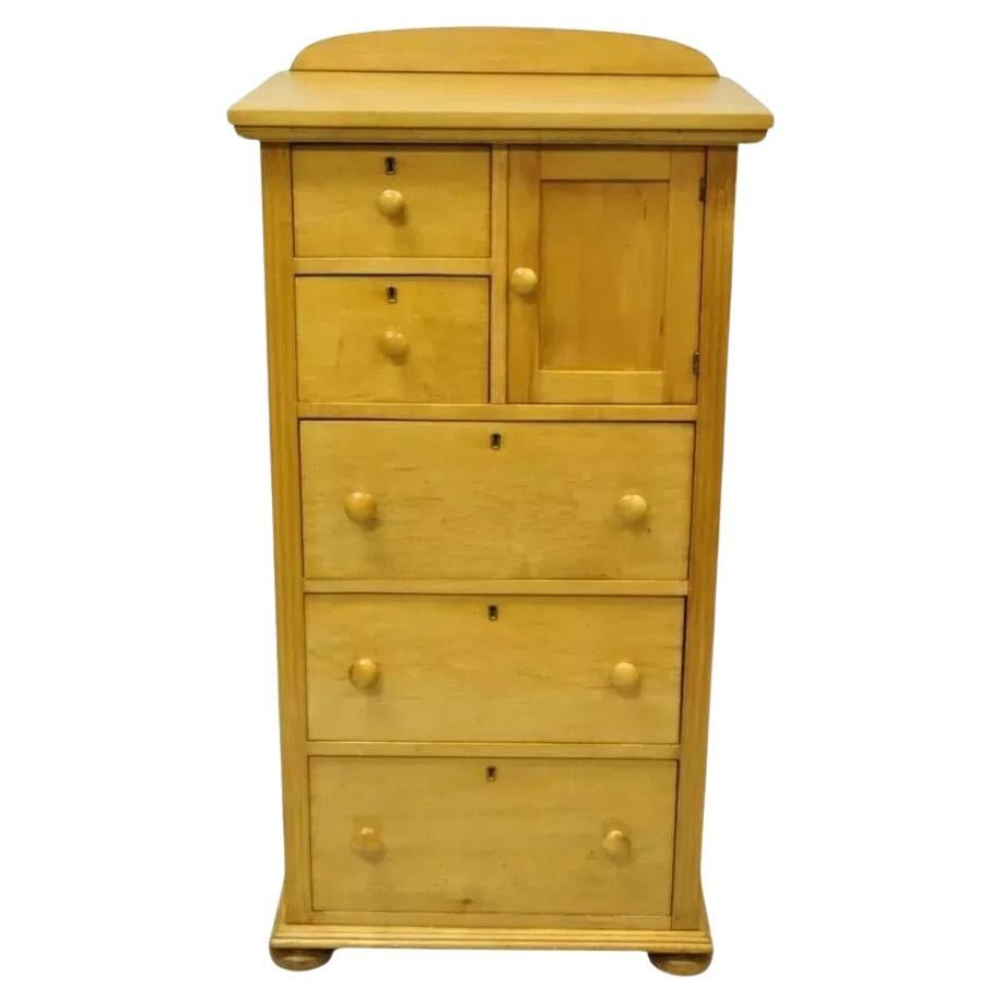 Antique Colonial Maple Wood Tall Lingerie Chest Washstand Bedroom Dresser