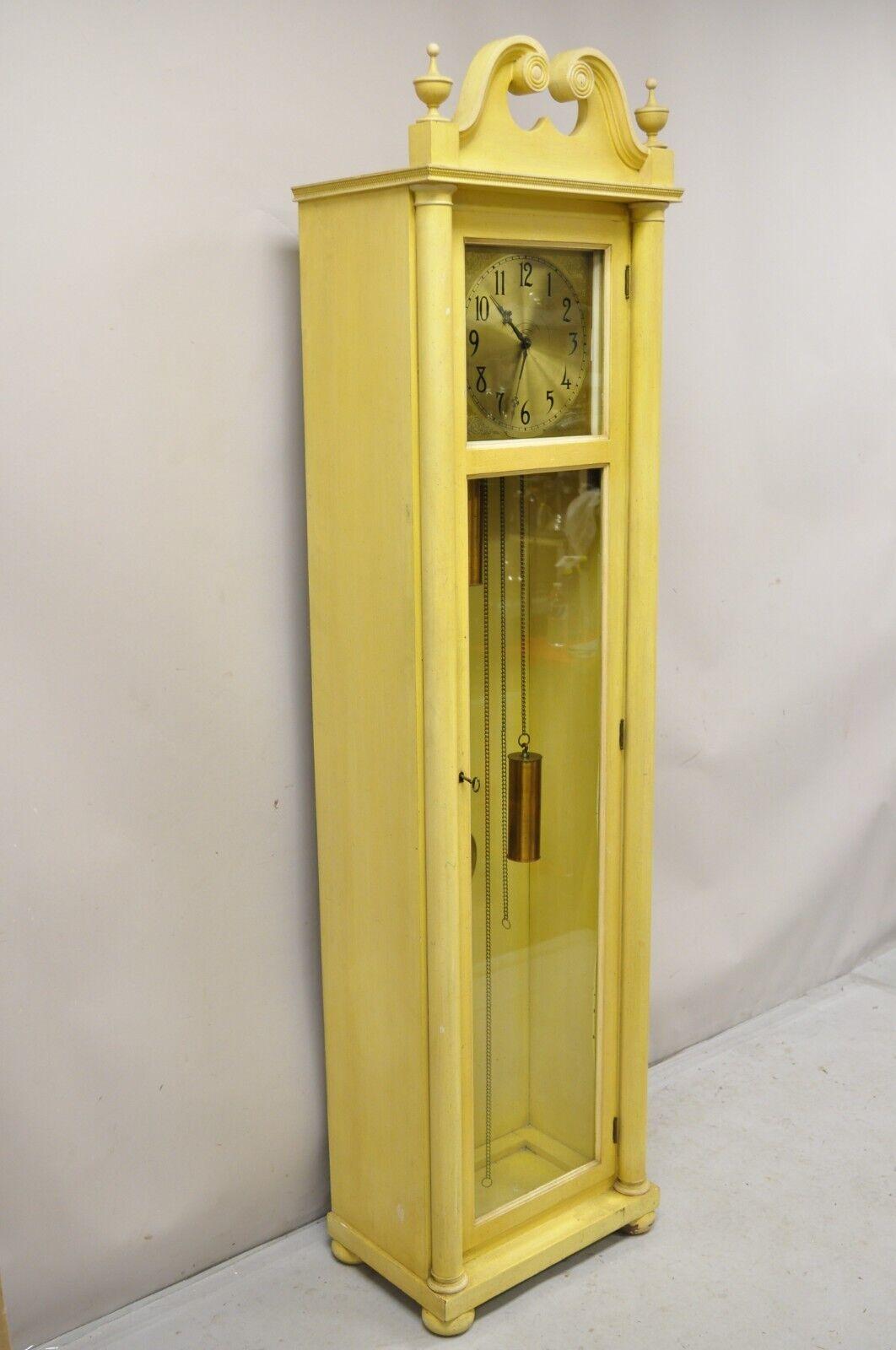 Antique Colonial Mfg Co Beige Painted Tall Case Federal Style Grandfather Clock For Sale 6
