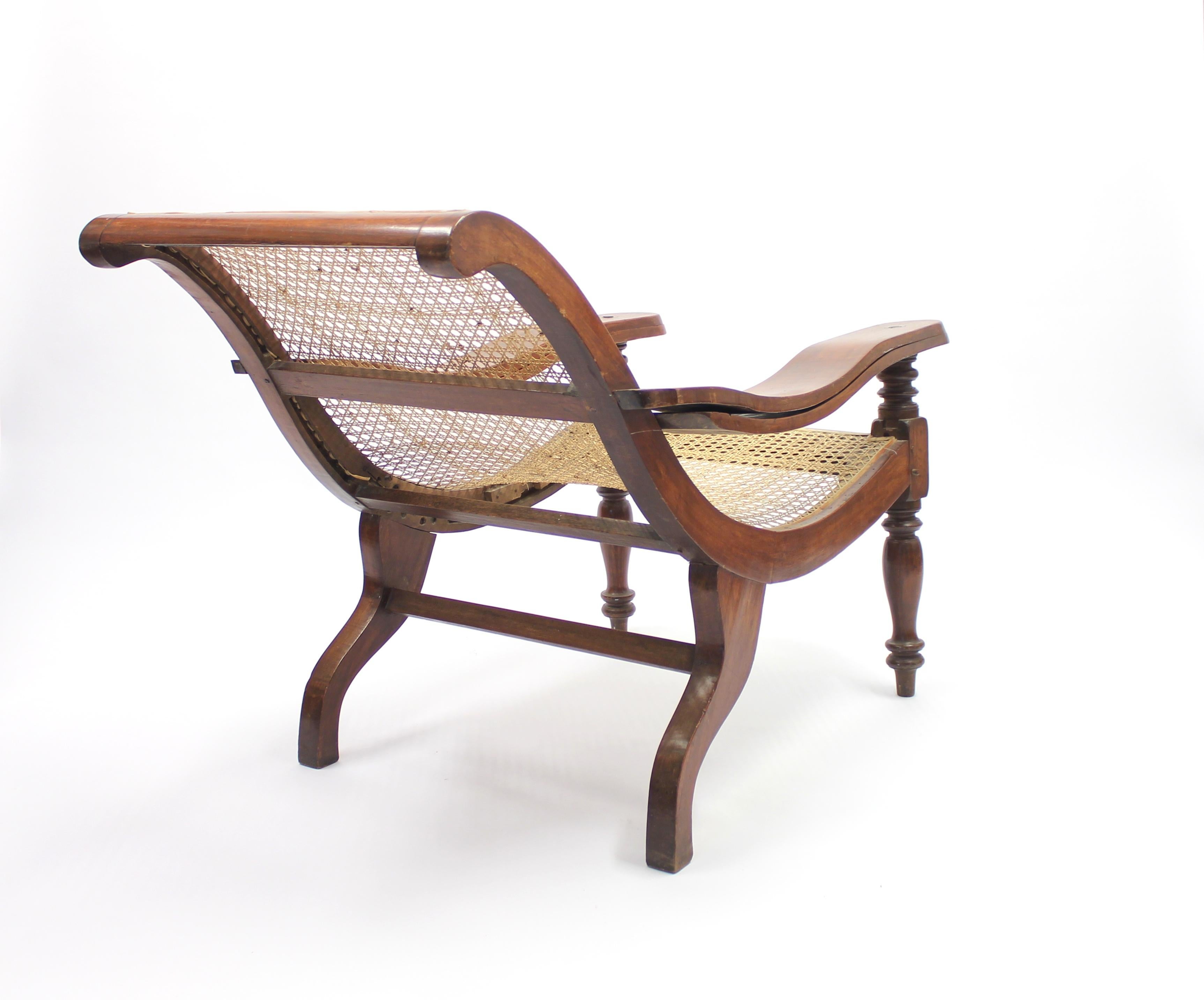 British Colonial Antique Colonial Plantation Chair with Rattan Seat, Late 19th Century