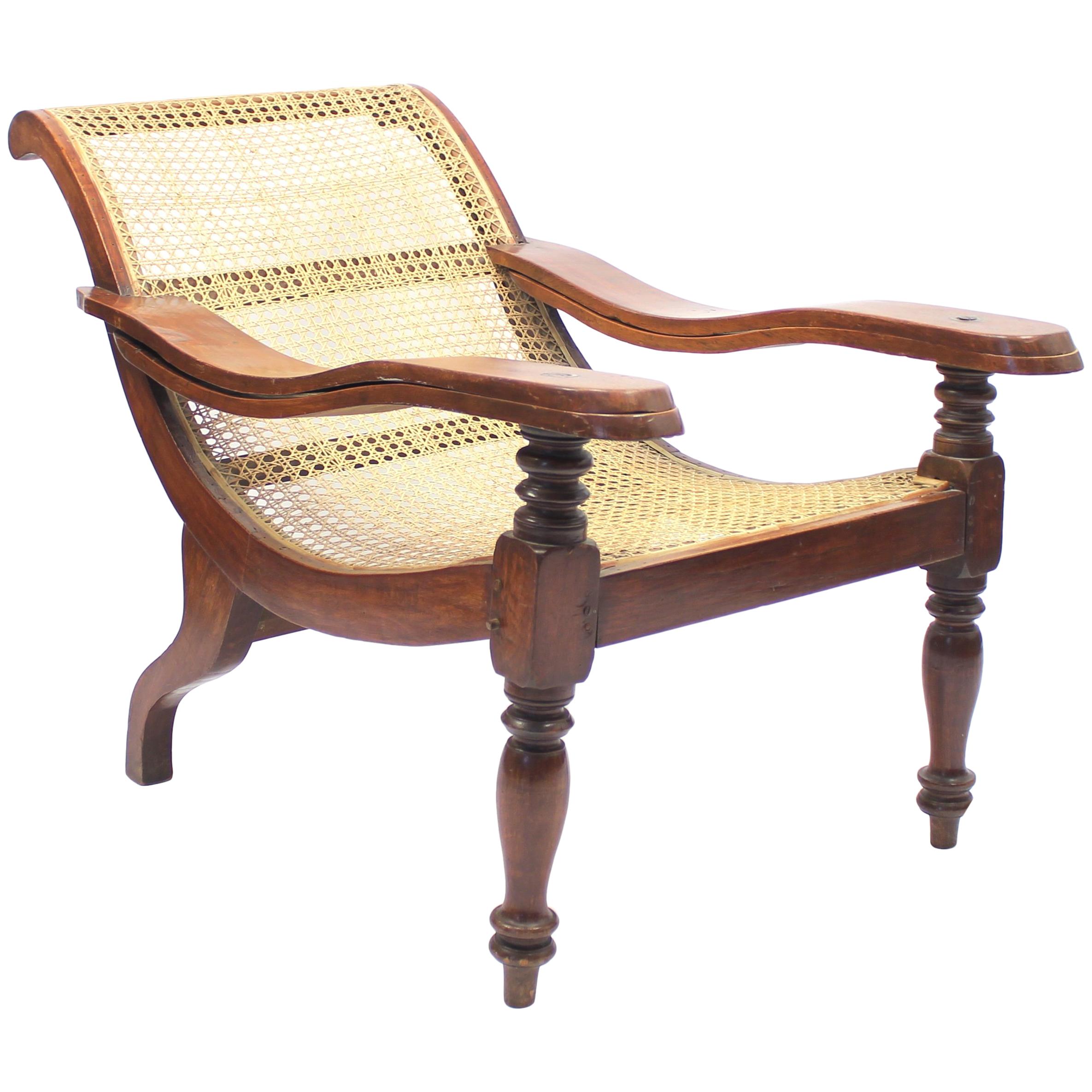 Antique Colonial Plantation Chair with Rattan Seat, Late 19th Century
