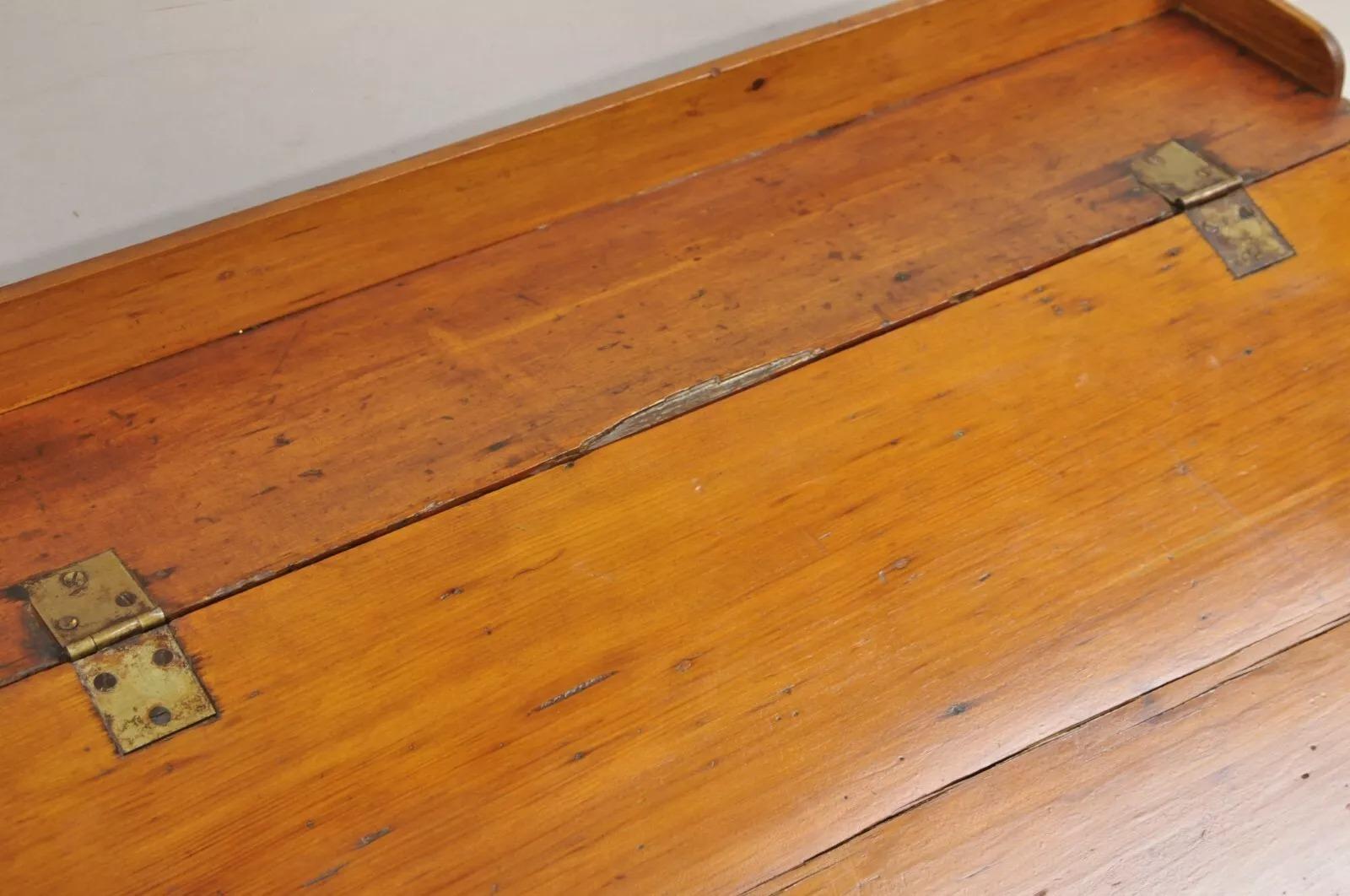 19th Century Antique Colonial Primitive Pine Wood Lift Top Schoolmaster's Storage Desk For Sale