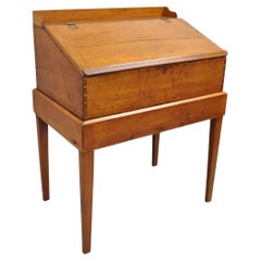 Antique Colonial Primitive Pine Wood Lift Top Schoolmaster's Storage Desk