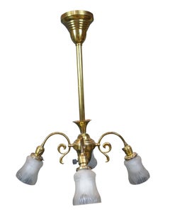 Antique Colonial Style Brass 4 Light Parlor Pendant Light Chandelier 28"