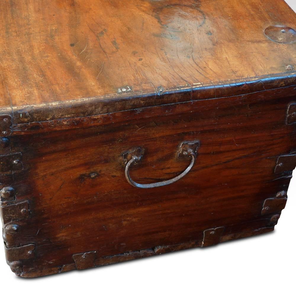 British Colonial Antique Colonial Trunk with Iron Lock Plate