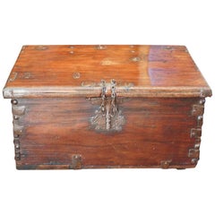 Antique Colonial Trunk with Iron Lock Plate