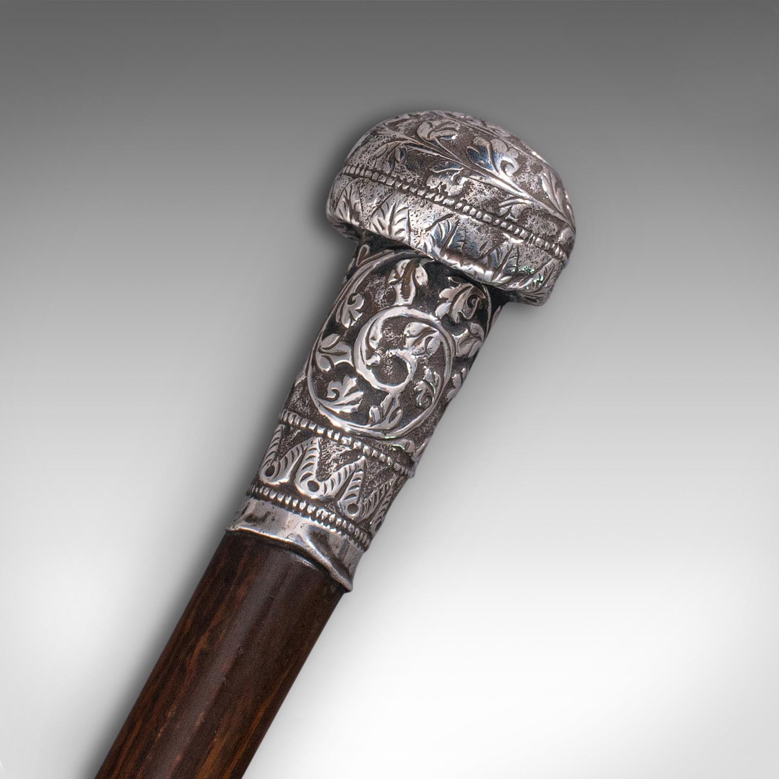 Wood Antique Colonial Walking Cane, Anglo Indian, Coromandel, Swagger Stick, Georgian