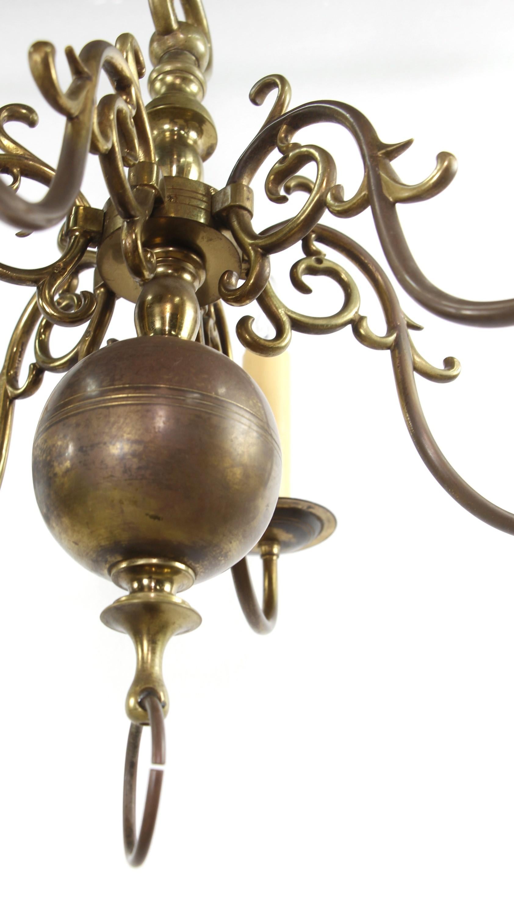 Antique Colonial Williamsburg 6 Arm Brass Chandelier 2