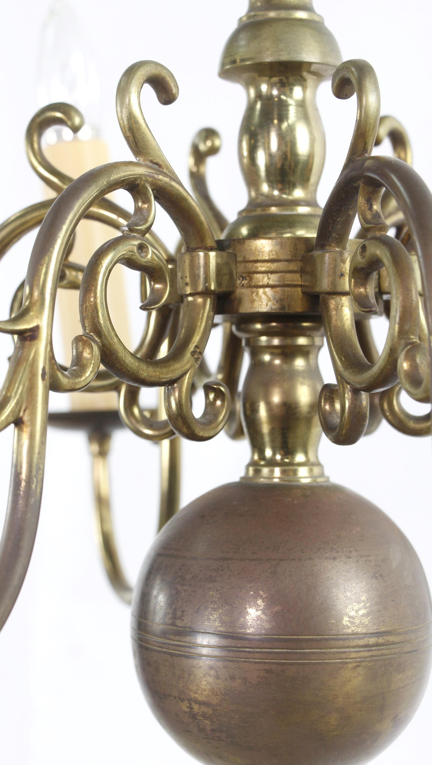 Antique Colonial Williamsburg 6 Arm Brass Chandelier 3