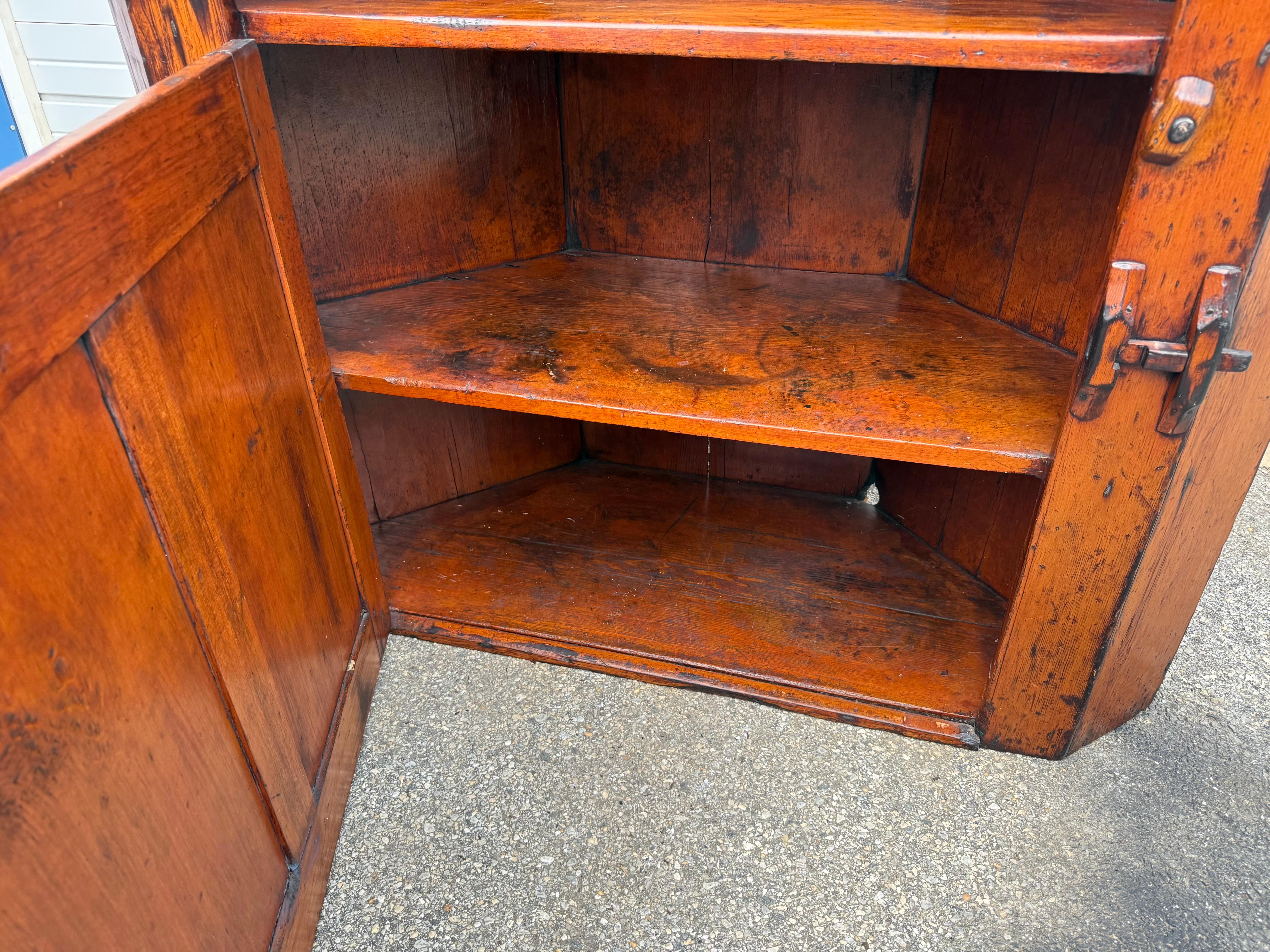 Antique Colonial Wormwood Pine Corner Cabinet Circa Early 1800's For Sale 11