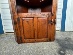 Antique Colonial Wormwood Pine Corner Cabinet Circa Early 1800's