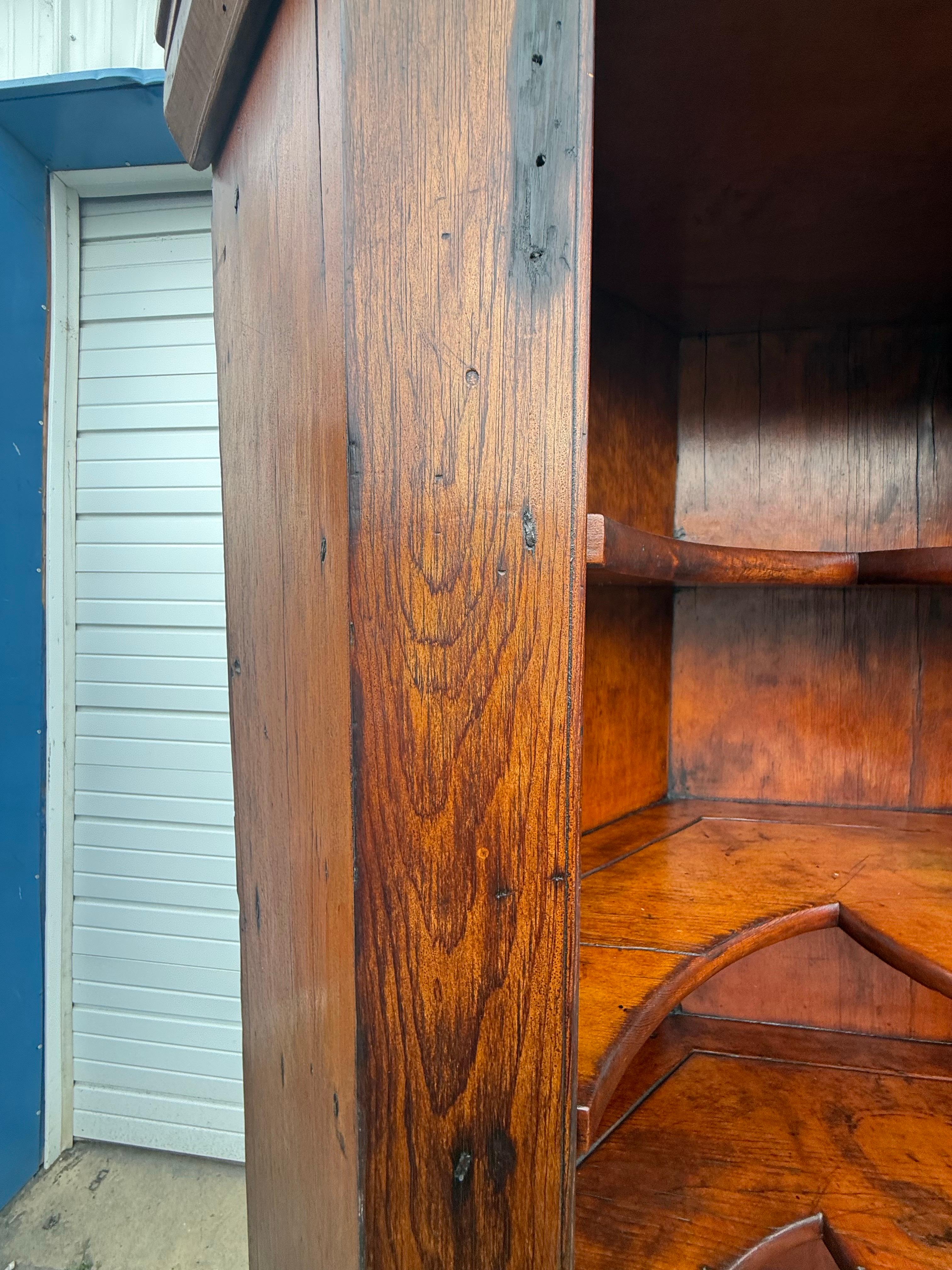 Antique Colonial Wormwood Pine Corner Cabinet Circa Early 1800's For Sale 2