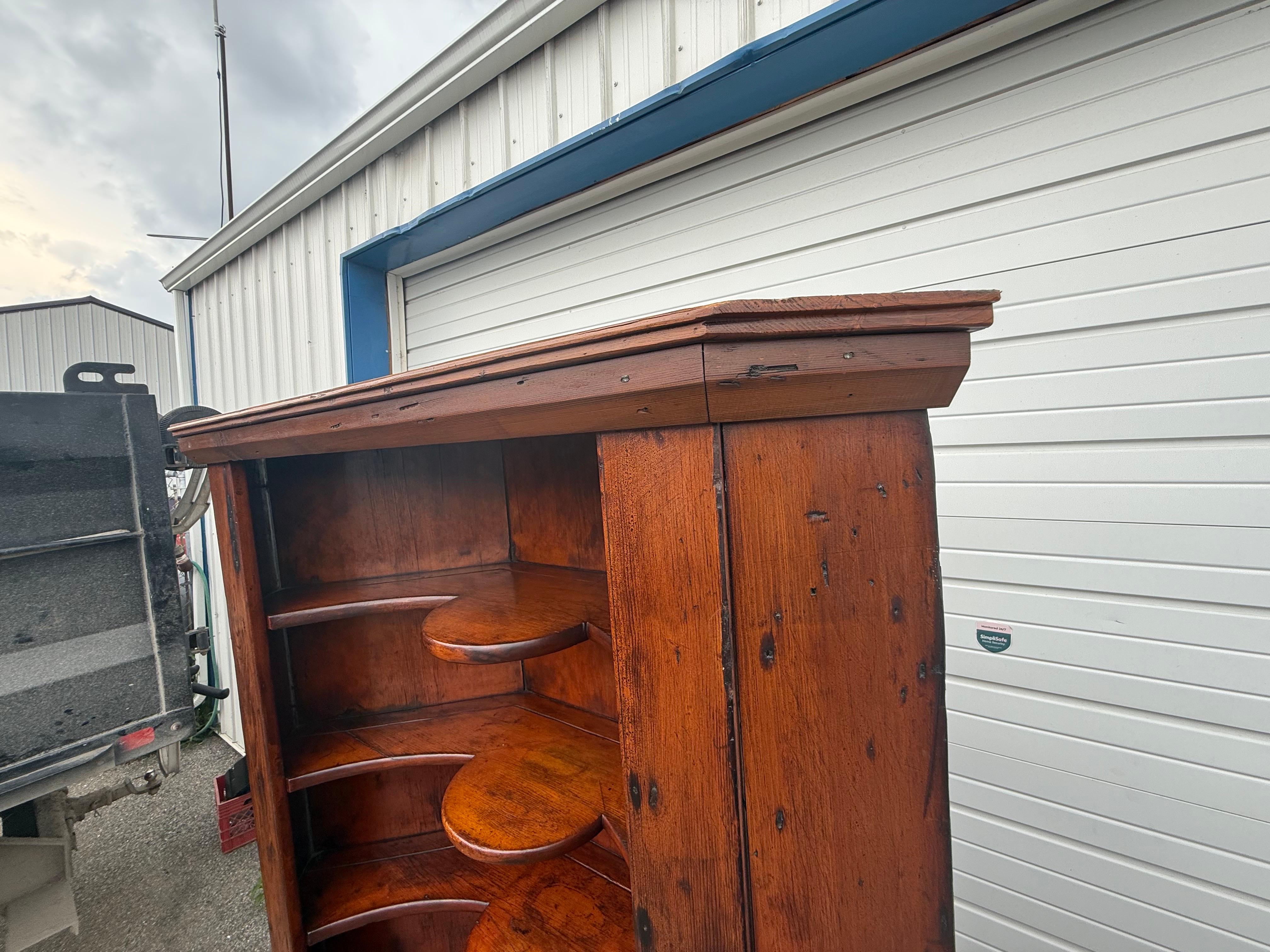Antique Colonial Wormwood Pine Corner Cabinet Circa Early 1800's For Sale 3