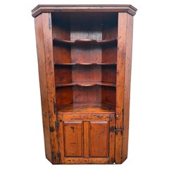 Antique Colonial Wormwood Pine Corner Cabinet Circa Early 1800's