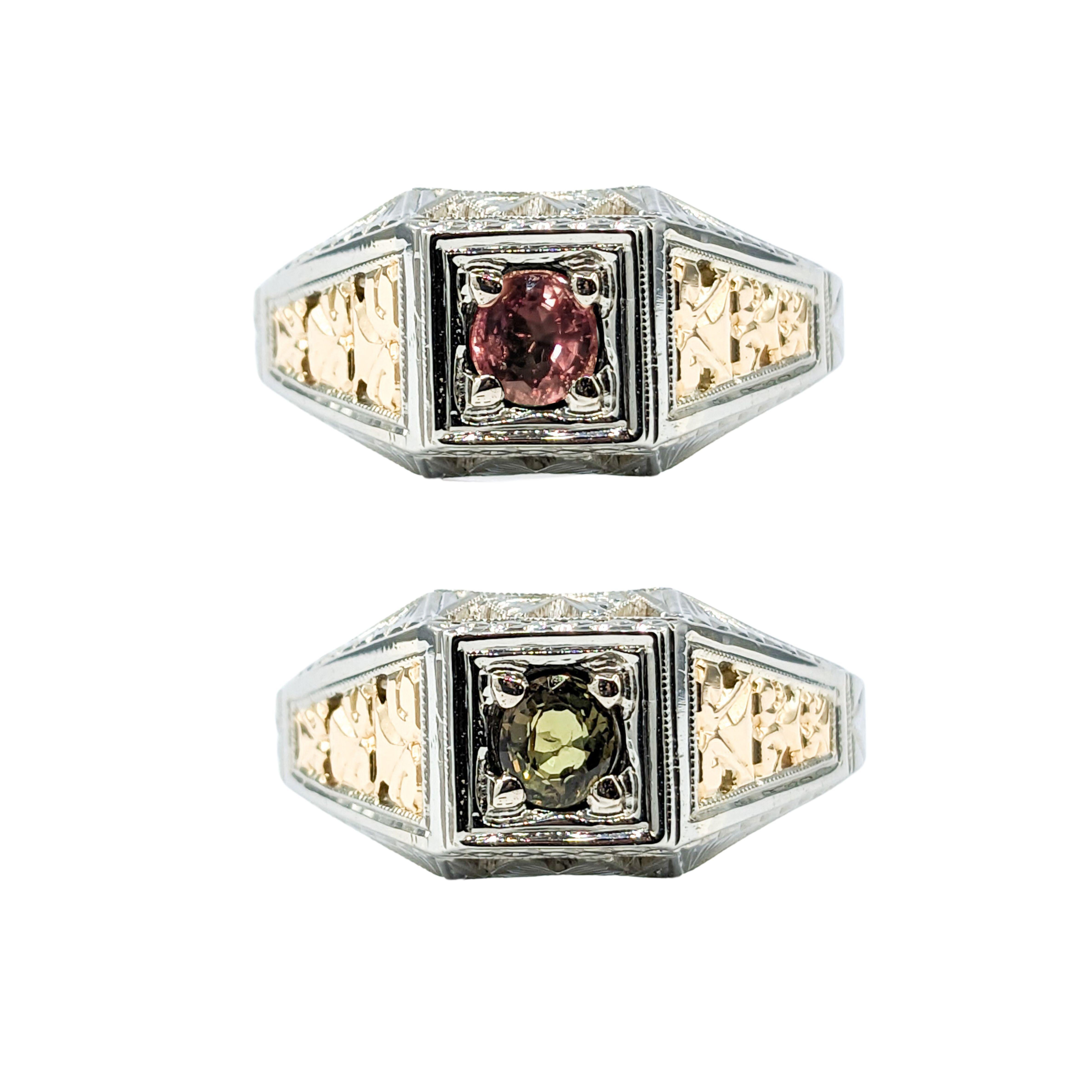 Antique Color Change .38ct Alexandrite Ring 18Kt Two-Tone Gold

Introducing a breathtaking ring, exquisitely crafted in 18KT Two-Tone gold. The center stone has been updated to a beautiful color changing .38ct natural Alexandrite that changes from