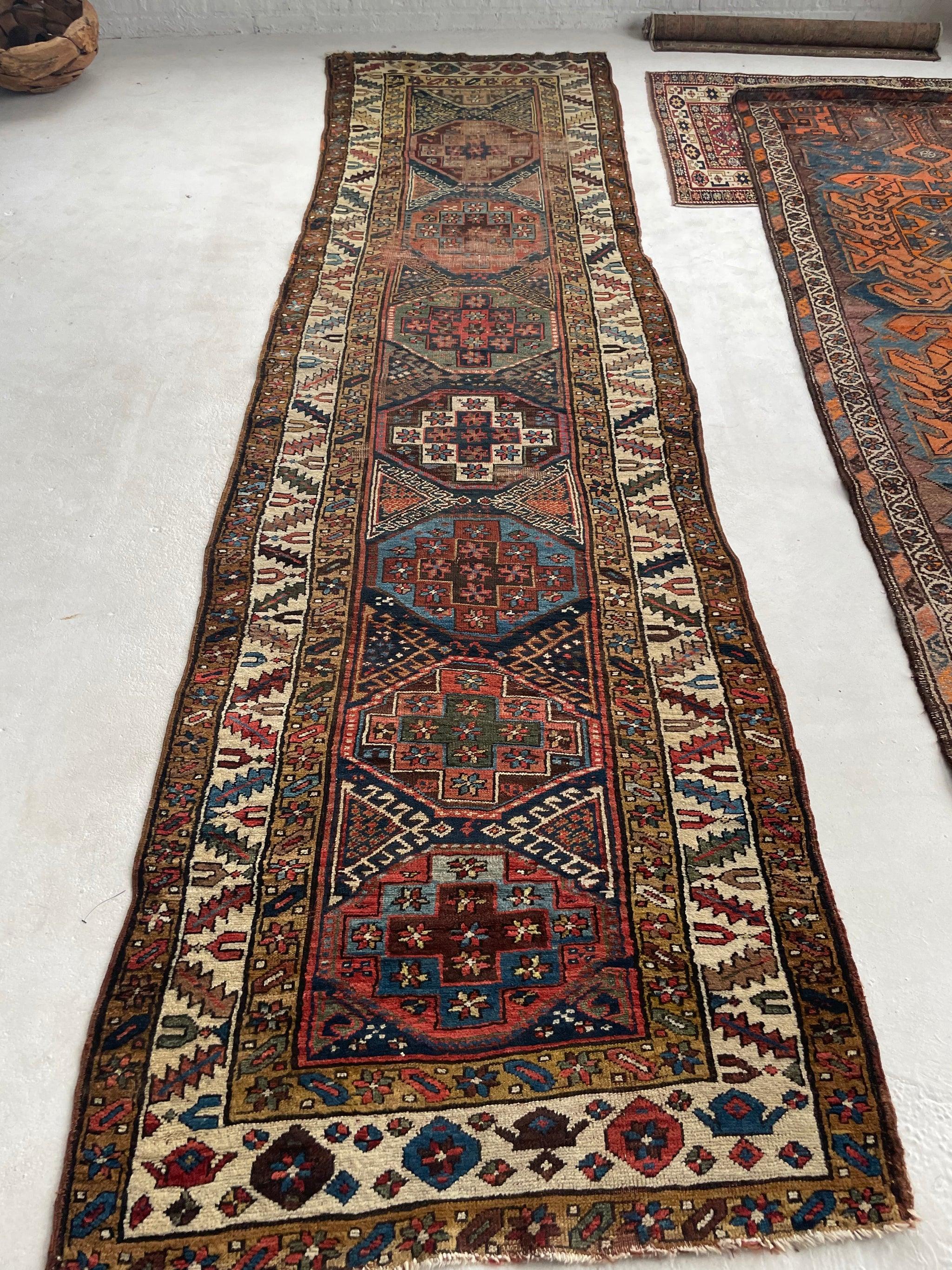 Hand-Knotted Antique Color Masterclass Tribal Runner Rug, circa 1920-30's For Sale