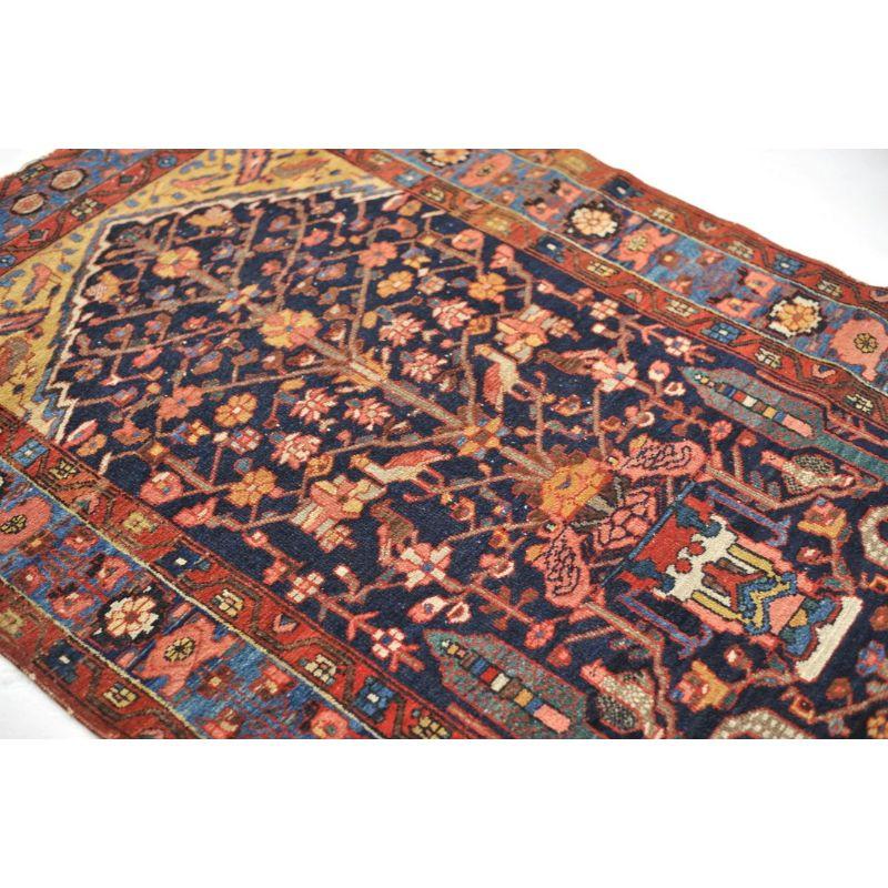 Antique Colorful and Story-Filled Tree of Life Rug with Hunting Scene In Good Condition For Sale In Milwaukee, WI